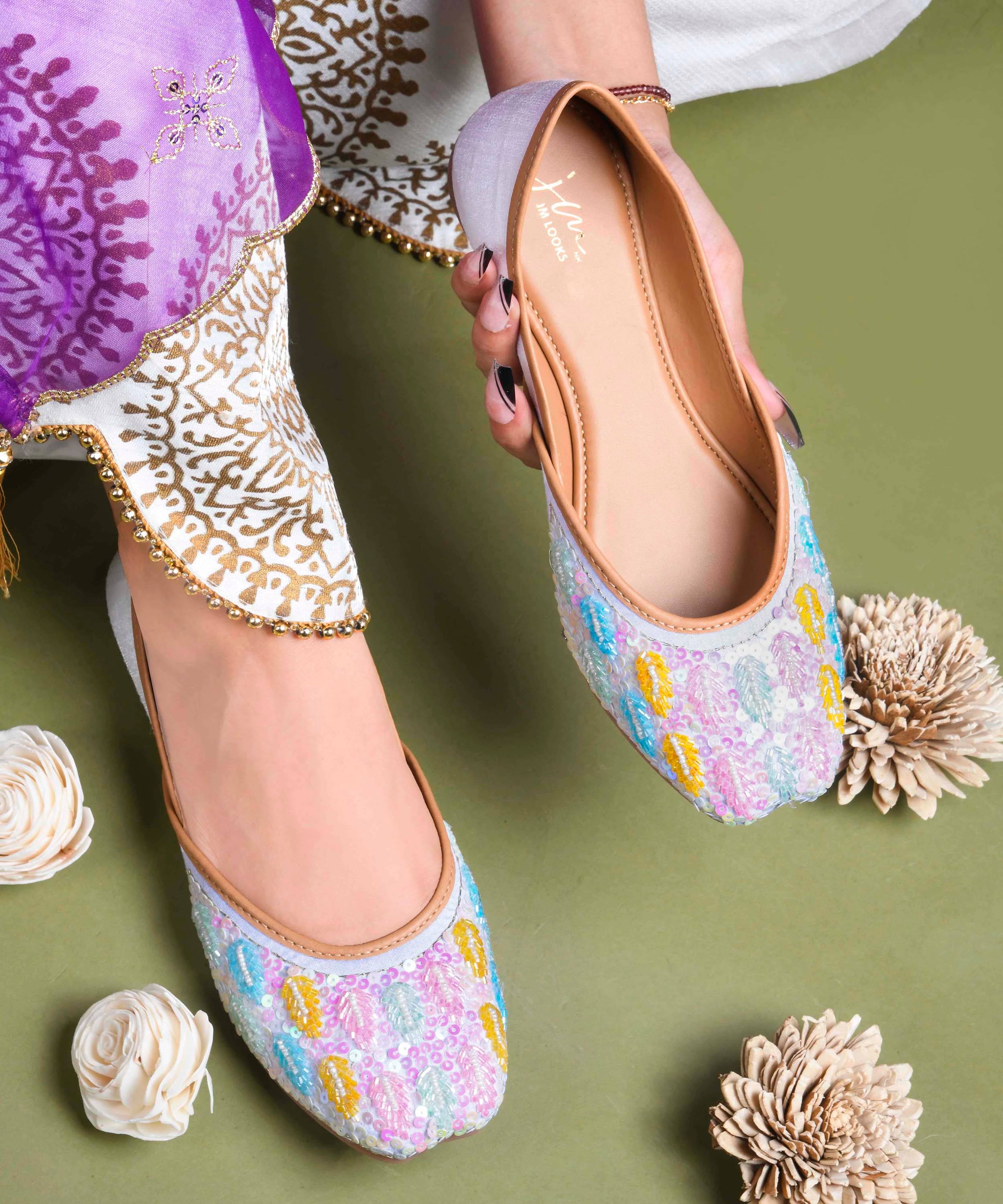     			JM Looks Cream Women's Ethnic Ballerinas