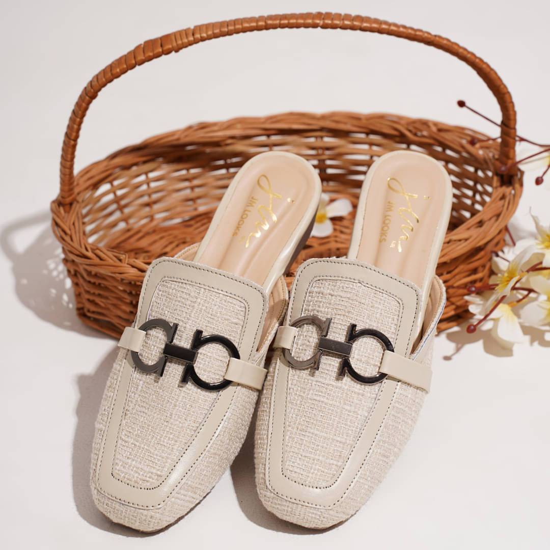     			JM Looks Cream Women's Mules Heels