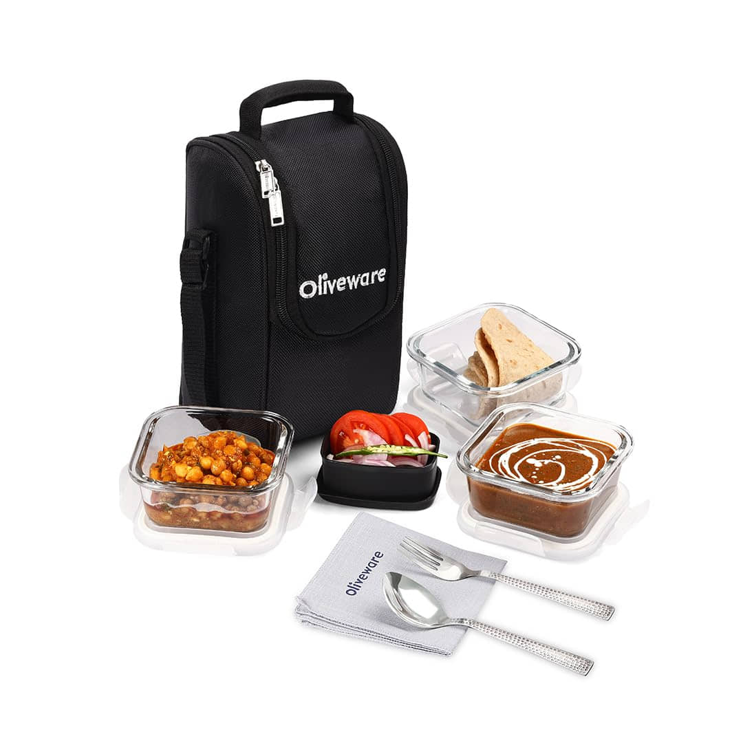 Oliveware Executive Glass Pro Glass Lunch Box 3 - Container ( Pack of 1 )