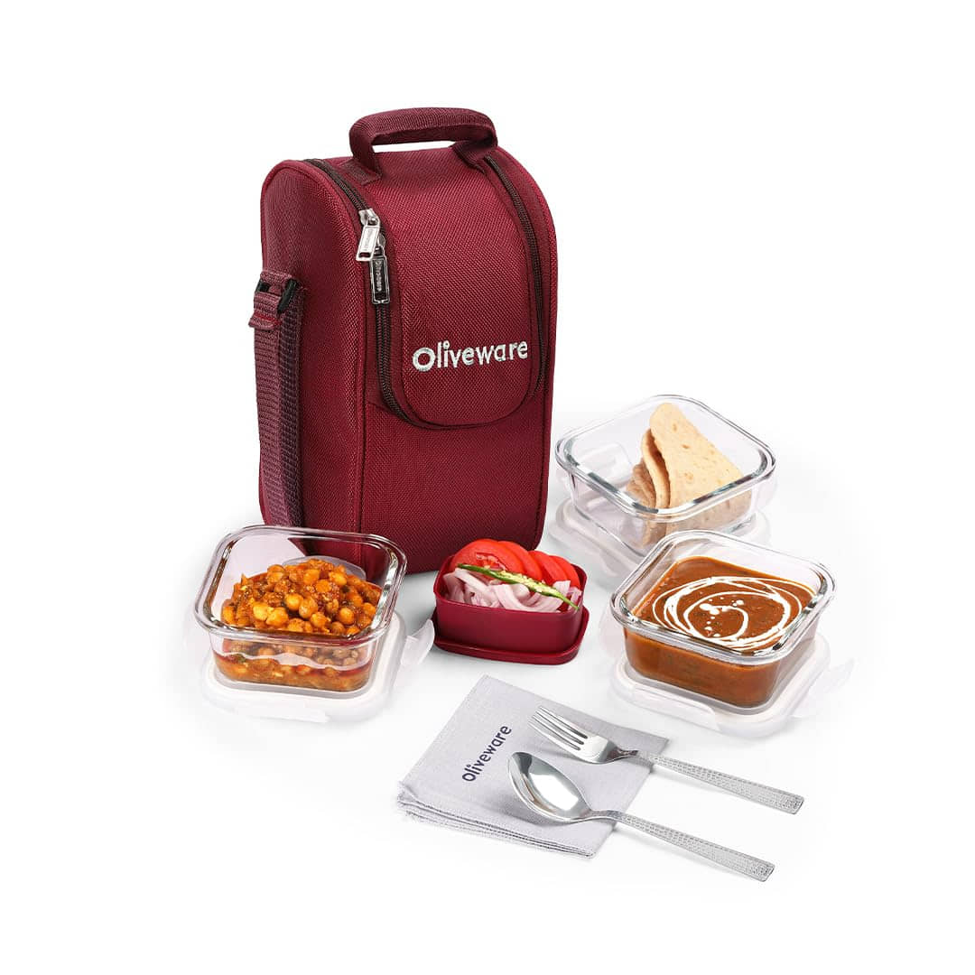 Oliveware Executive Glass Pro Glass Lunch Box 3 - Container ( Pack of 1 )