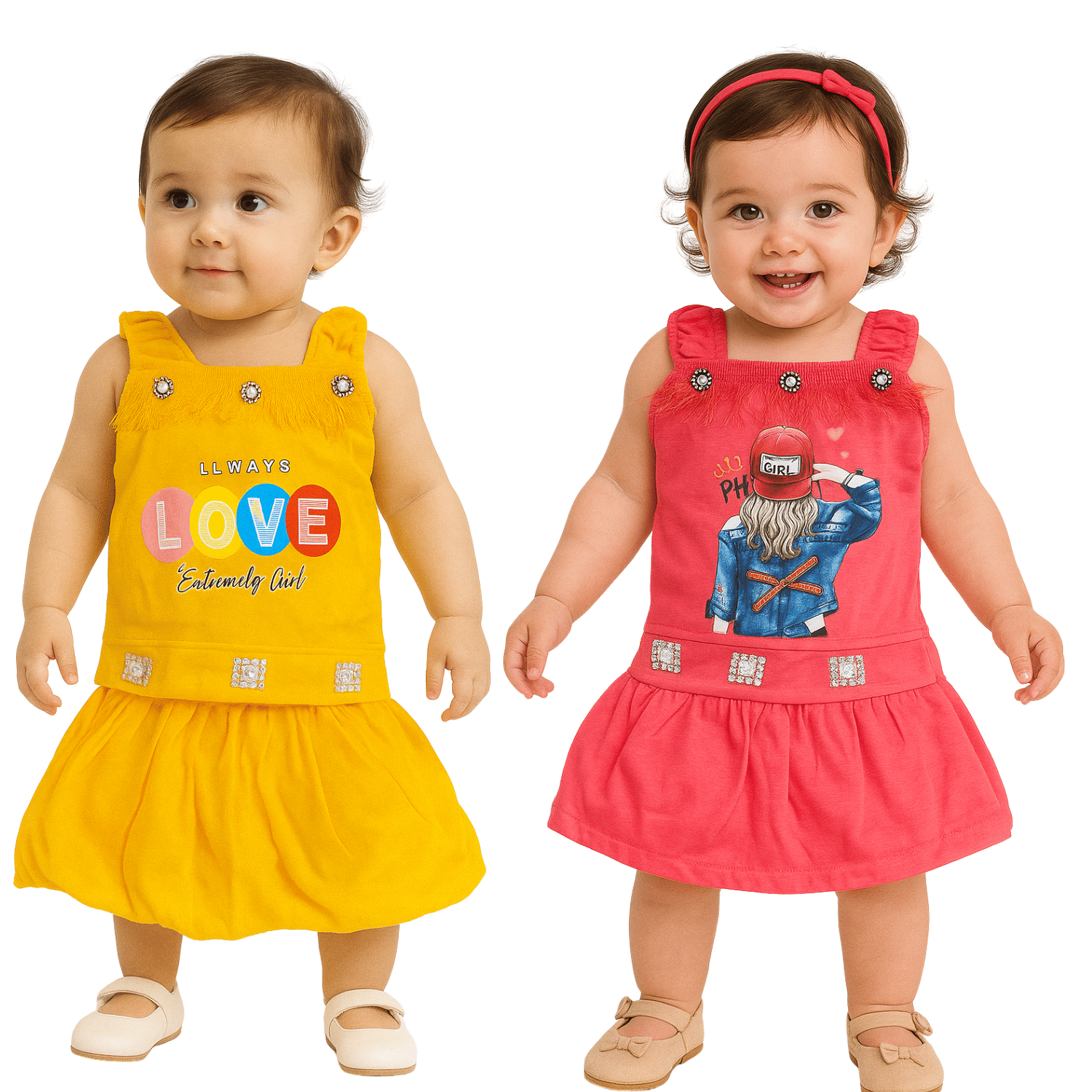 Ridaa Crepe Frock For Baby Girls ( Pack of 2 , Multicolor ) Ridaa Crepe Frock For Baby Girls ( Pack of 2 , Multicolor )