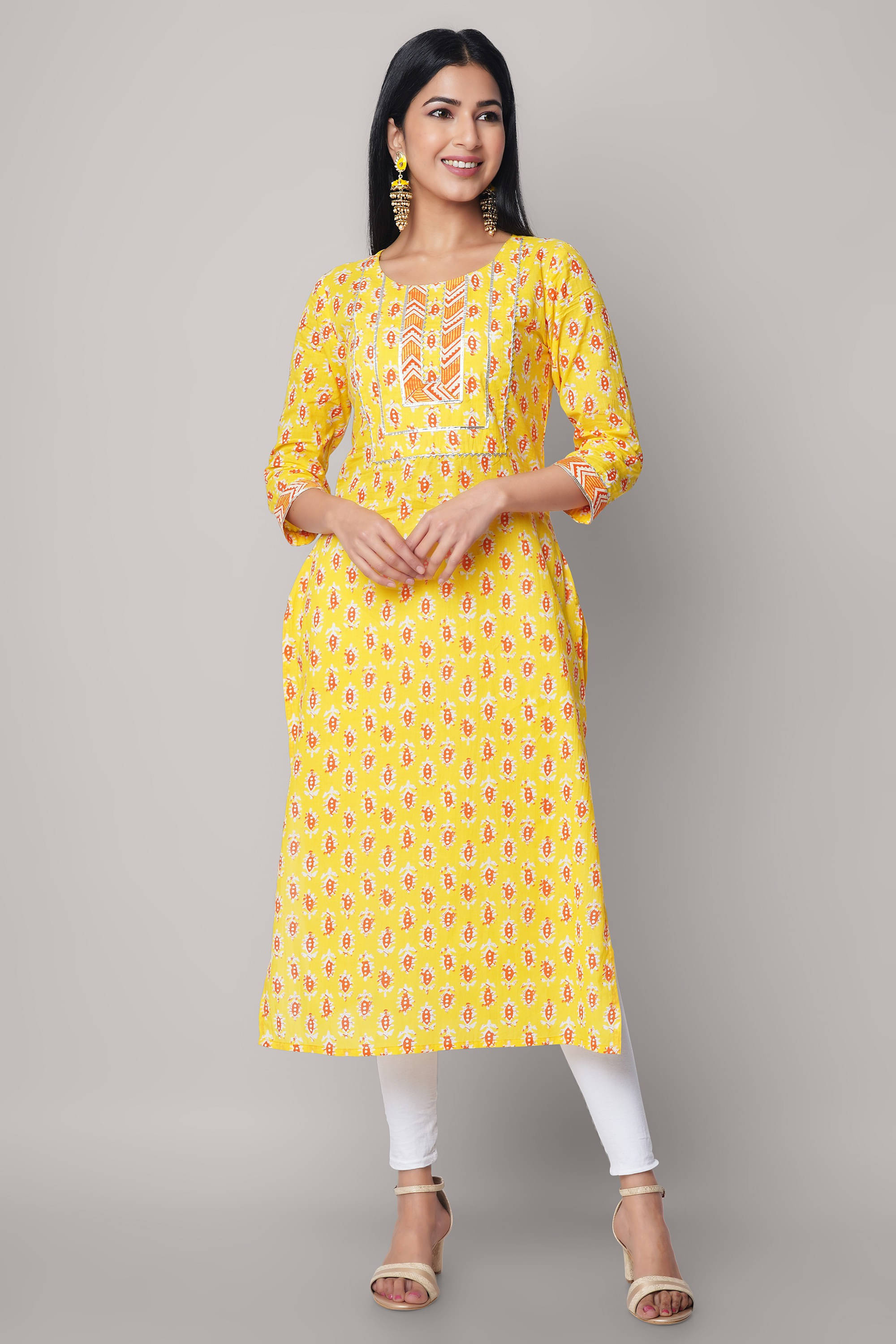    			SEVEN FLOWER Women Cotton Printed Straight Kurti ( Yellow )