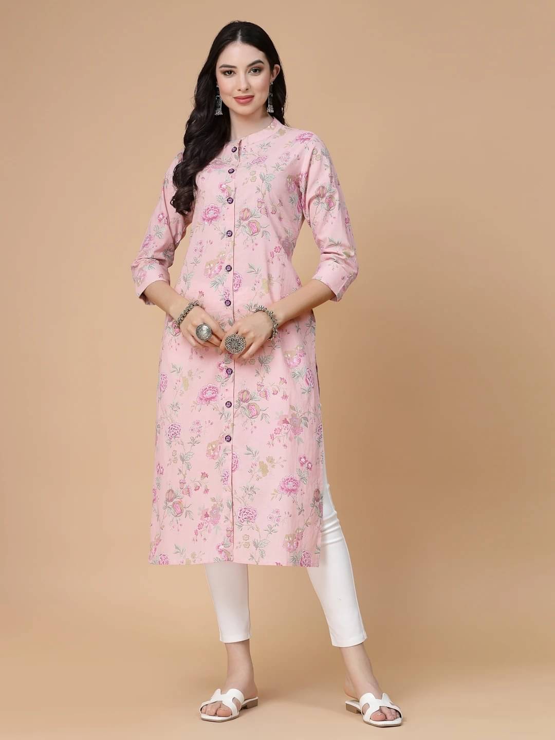     			SEVEN FLOWER Women Cotton Printed A-line Kurti ( Pink )