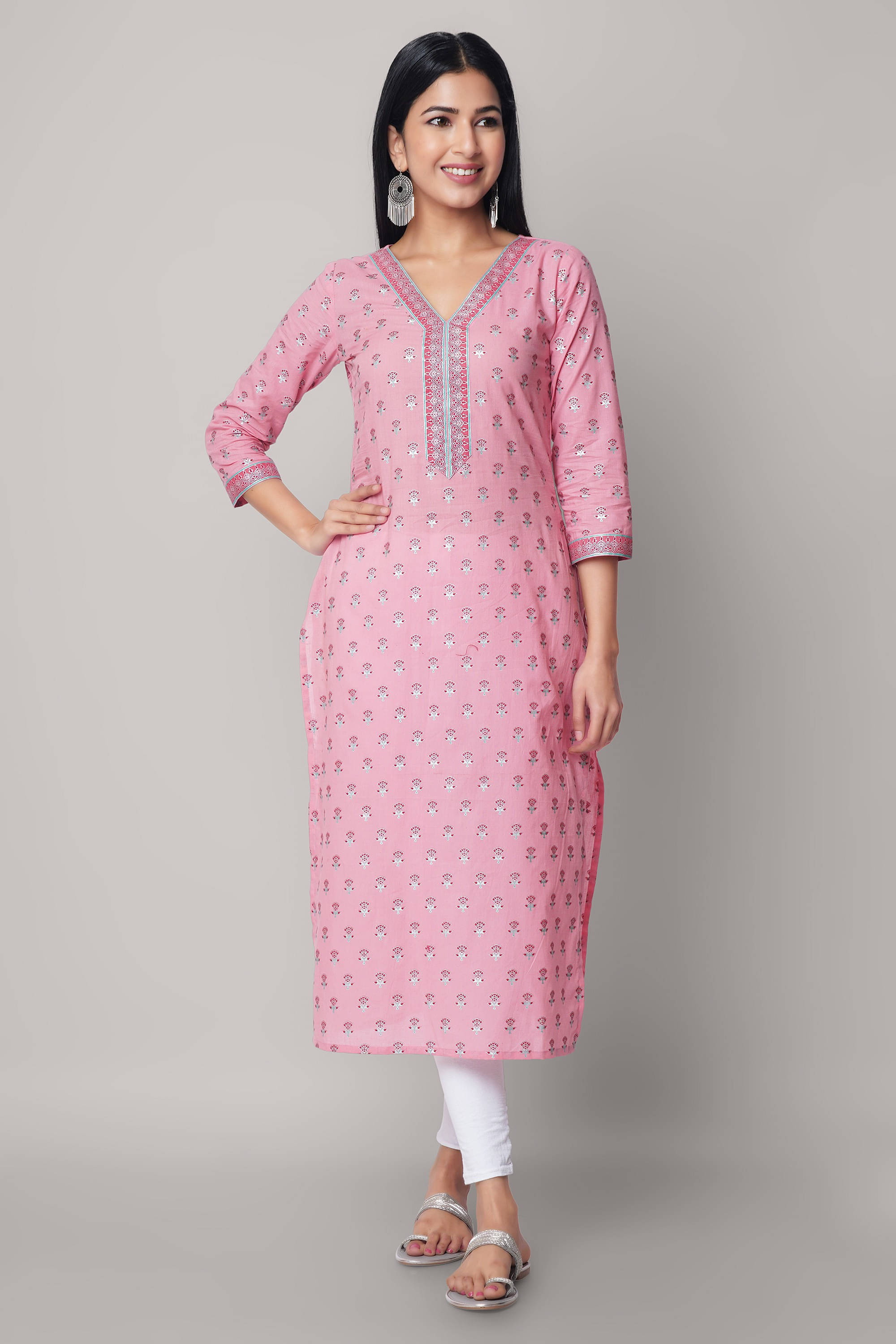    			SEVEN FLOWER Women Cotton Printed Straight Kurti ( Pink )
