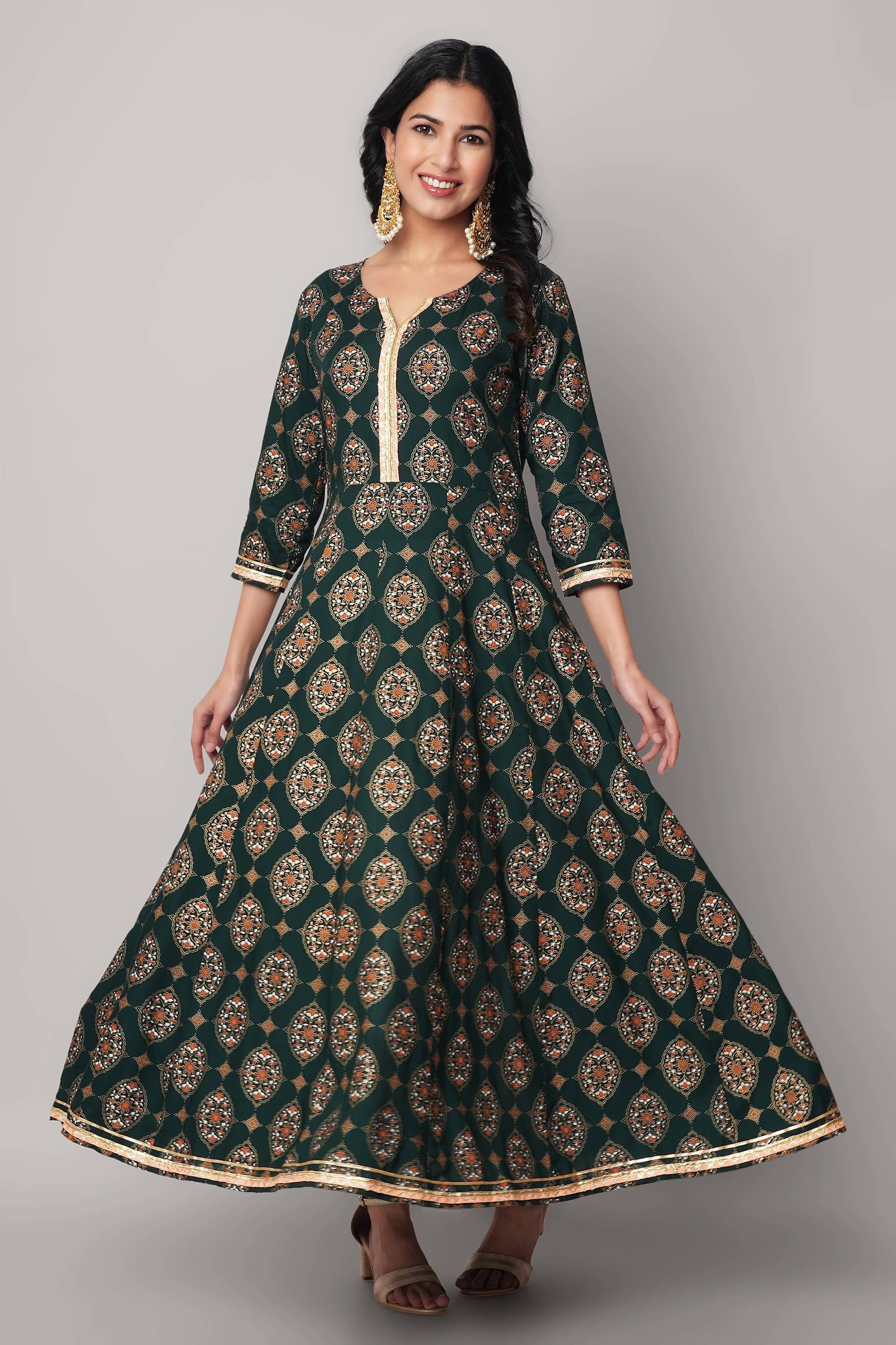 SEVEN FLOWER Women Viscose Rayon Printed Anarkali Kurti ( Dark Blue ) SEVEN FLOWER Women Viscose Rayon Printed Anarkali Kurti ( Dark Blue )