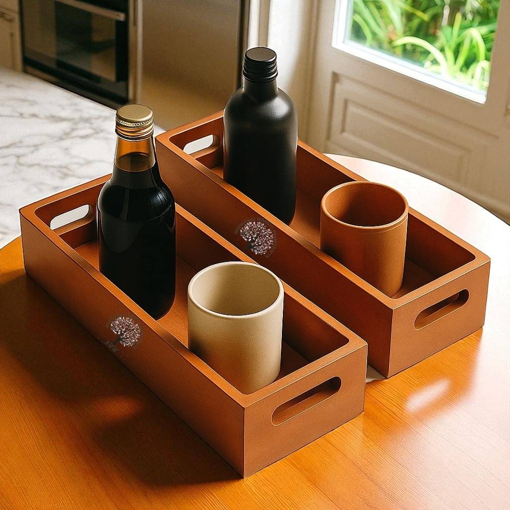     			SWH Wooden Serving Tray 1000 ml Brown ( Set of 2 )