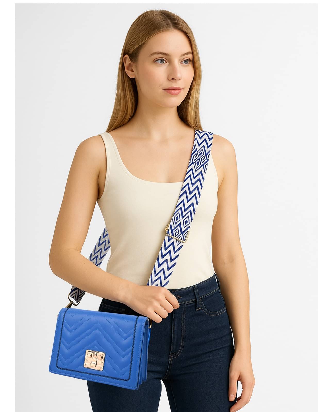     			Sageware Sling Bag Faux Leather Set of 1 ( Blue )