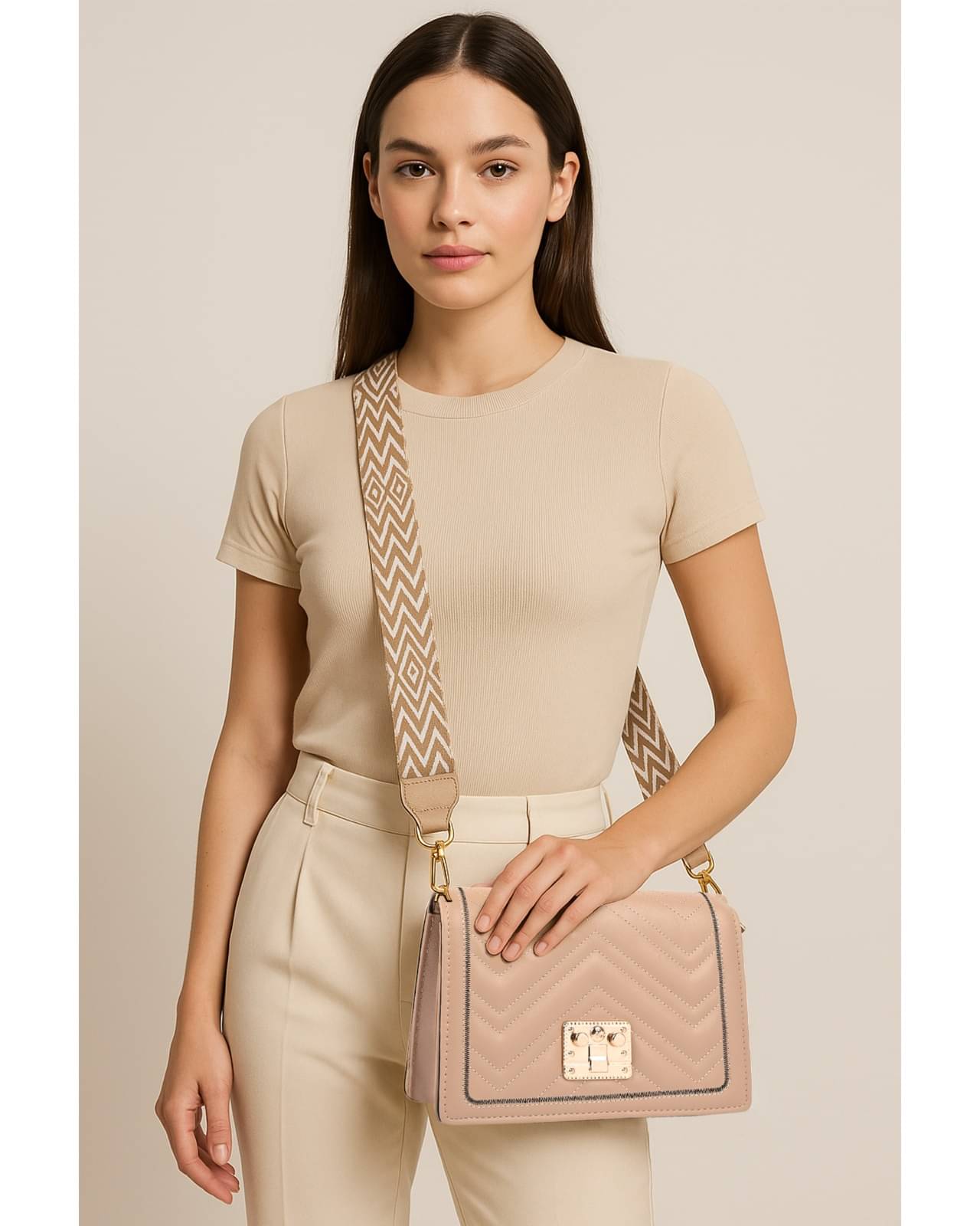     			Sageware Sling Bag Faux Leather Set of 1 ( Beige )