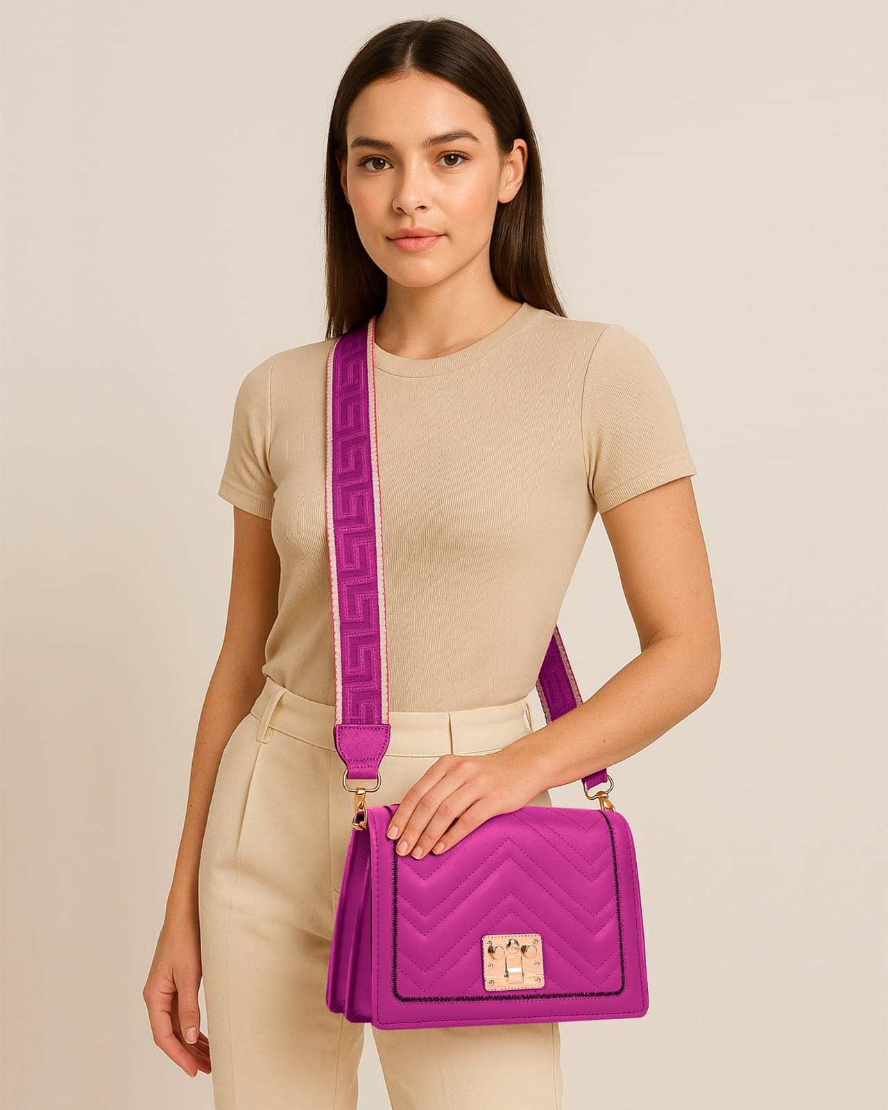     			Sageware Sling Bag Faux Leather Set of 1 ( Pink )