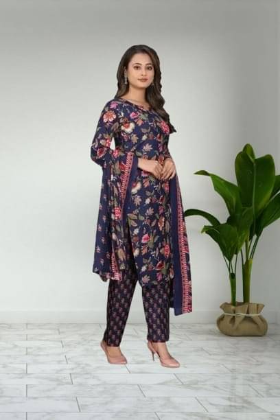 TEXPA FASHION Women Cotton Printed A-line Kurti With Pants ( Blue ) TEXPA FASHION Women Cotton Printed A-line Kurti With Pants ( Blue )
