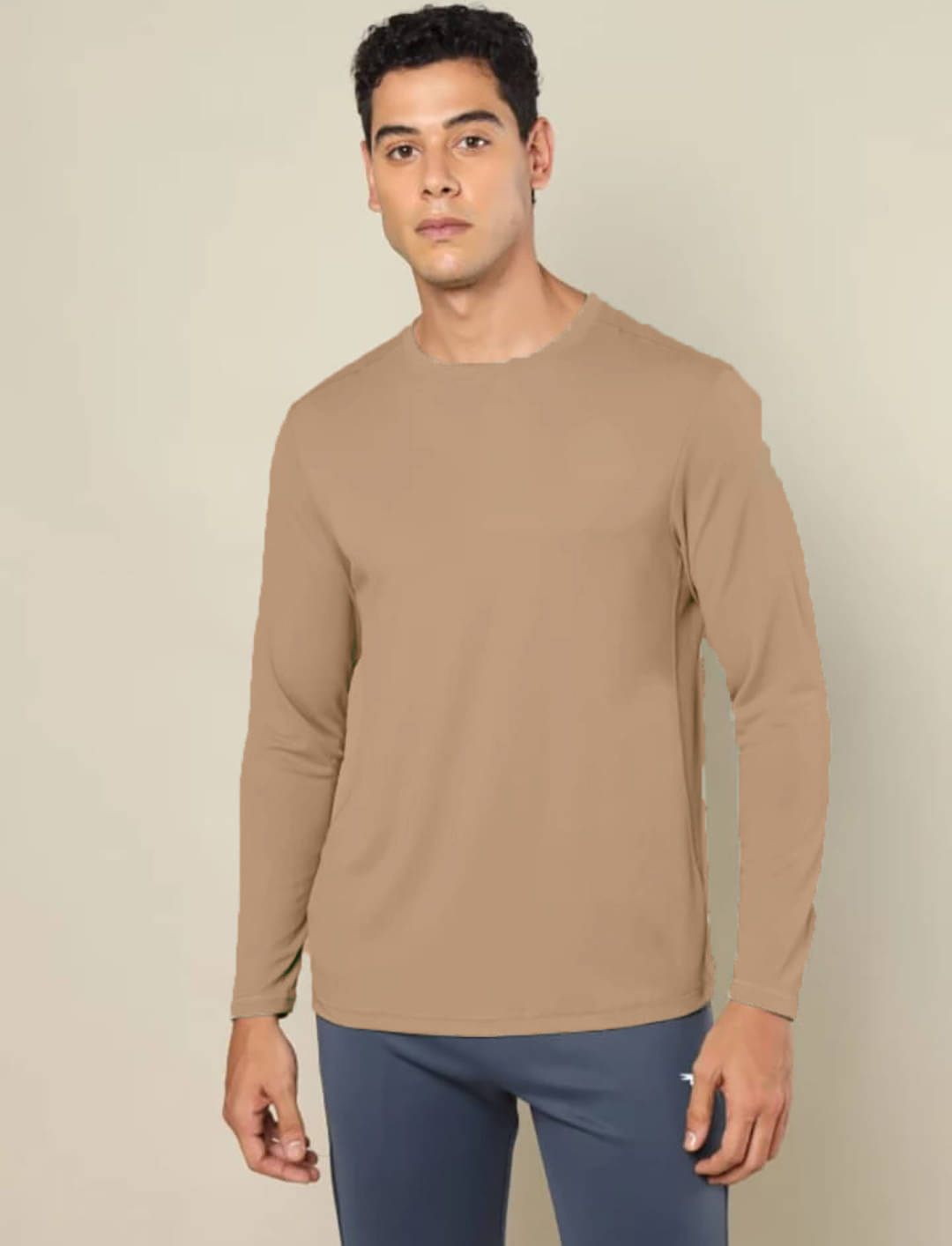 TISSORA Men Cotton Blend Regular Fit Solid T-Shirt ( Beige ) TISSORA Men Cotton Blend Regular Fit Solid T-Shirt ( Beige )