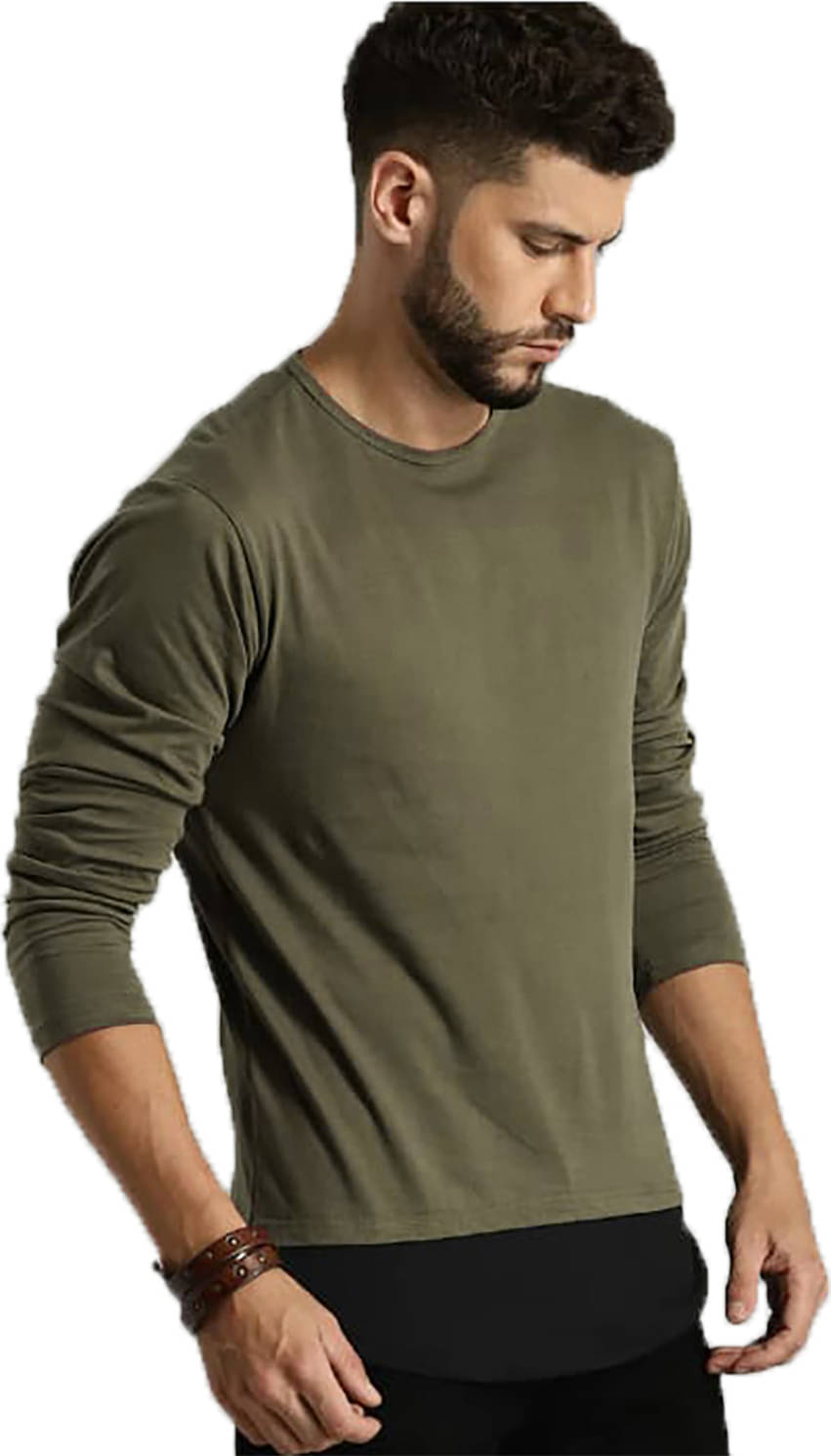     			TISSORA Men Cotton Blend Regular Fit Solid T-Shirt ( Dark Green )