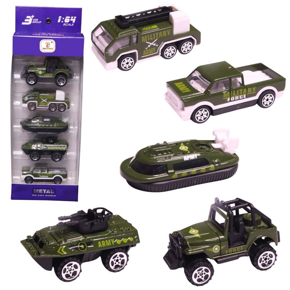     			Toy Cloud 1:64 Scaled Army Rescue Set of 5 pcs, Free-Wheel Die-Cast Metal Vehicle Miniature Collection Toys, Durable, Detailed, and Realistic Design Perfect for Playtime, Gifts & Display, Ideal for Boys & Girls