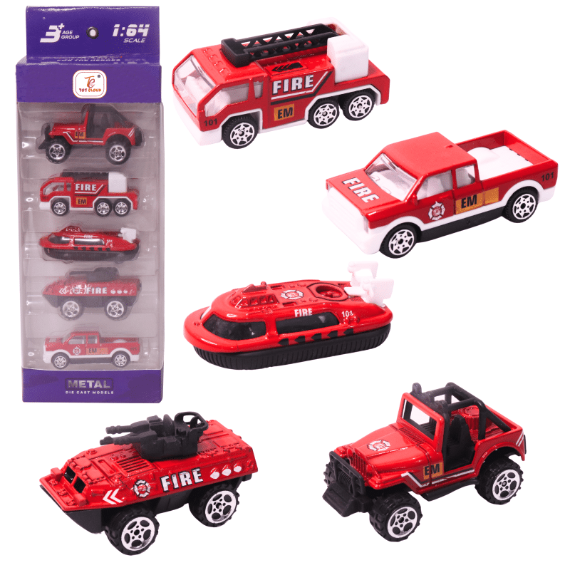     			Toy Cloud 1:64 Scaled Fire Rescue Set of 5 pcs, Free-Wheel Die-Cast Metal Vehicle Miniature Collection Toys, Durable, Detailed, and Realistic Design Perfect for Playtime, Gifts & Display, Ideal for Boys & Girls