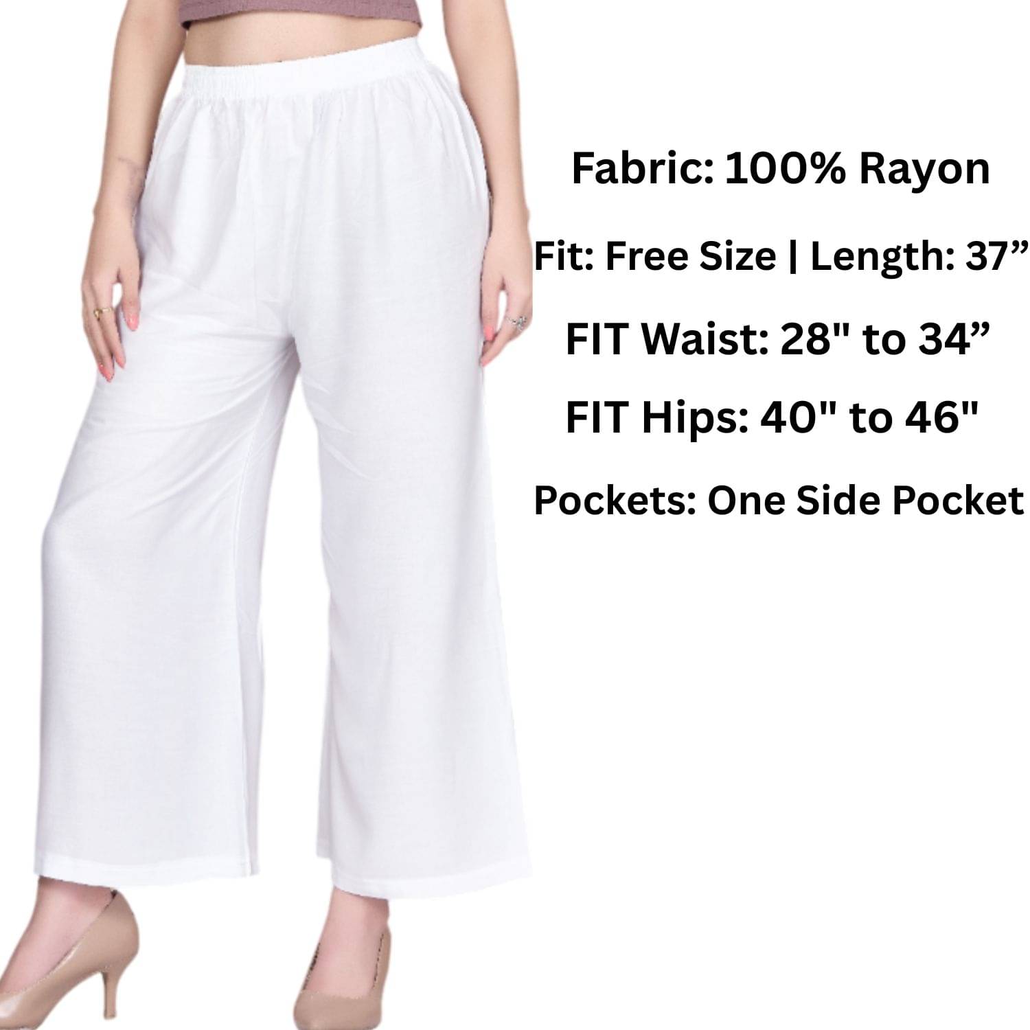 Tritara Pack of 1 Rayon Straight Women's Palazzos ( White ) Tritara Pack of 1 Rayon Straight Women's Palazzos ( White )