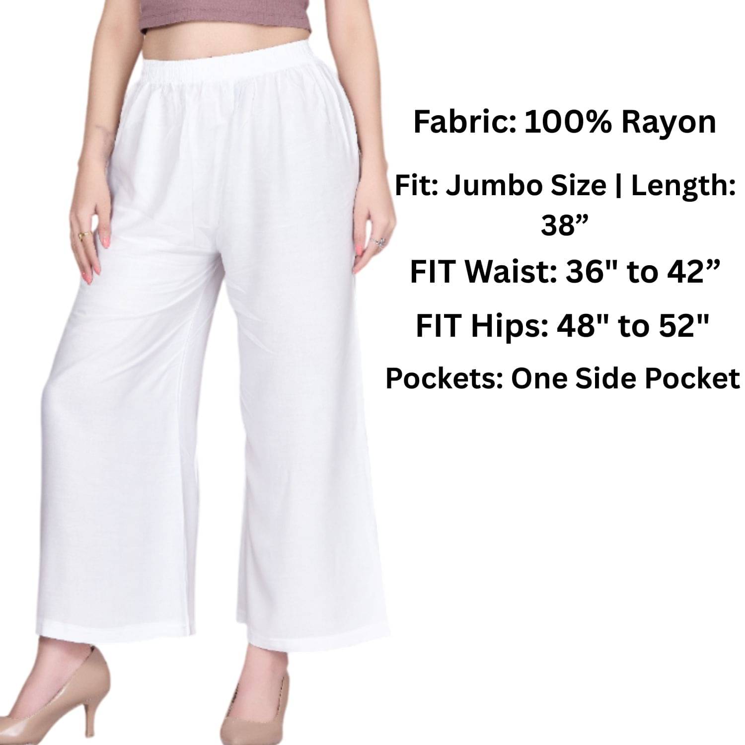 Tritara Pack of 1 Rayon Straight Women's Palazzos ( White ) Tritara Pack of 1 Rayon Straight Women's Palazzos ( White )
