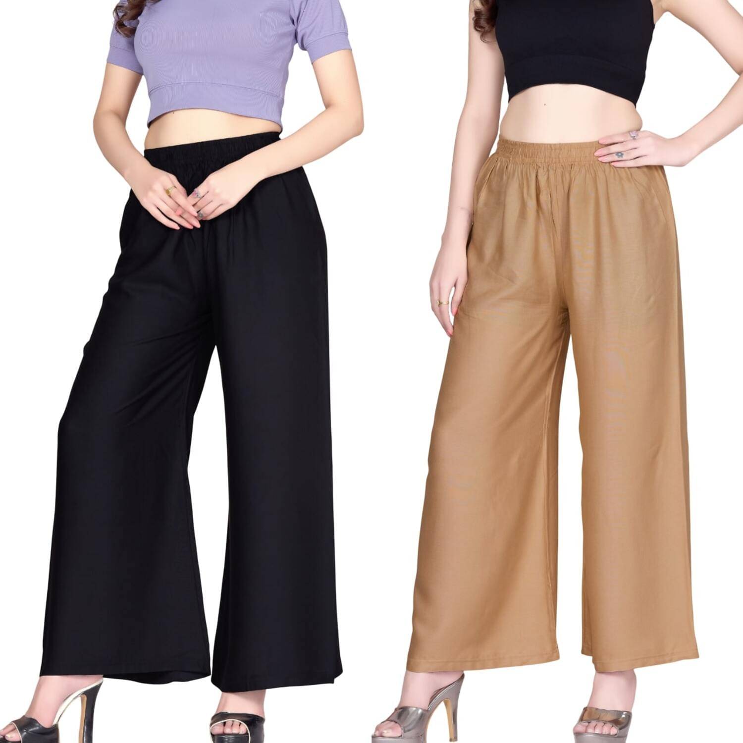 Tritara Pack of 2 Rayon Flared Women's Palazzos ( Black,Gold ) Tritara Pack of 2 Rayon Flared Women's Palazzos ( Black,Gold )