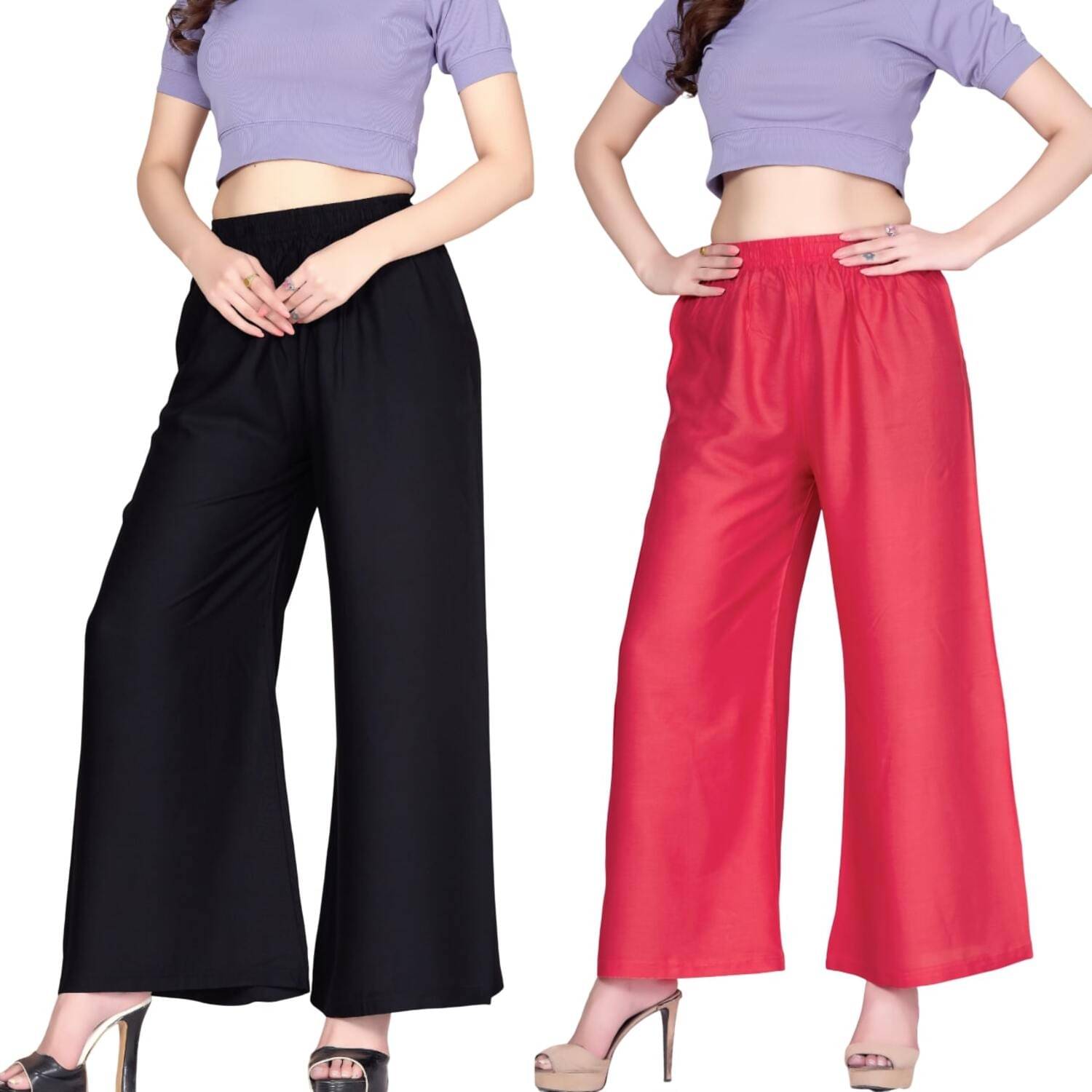 Tritara Pack of 2 Rayon Flared Women's Palazzos ( Black,Coral ) Tritara Pack of 2 Rayon Flared Women's Palazzos ( Black,Coral )