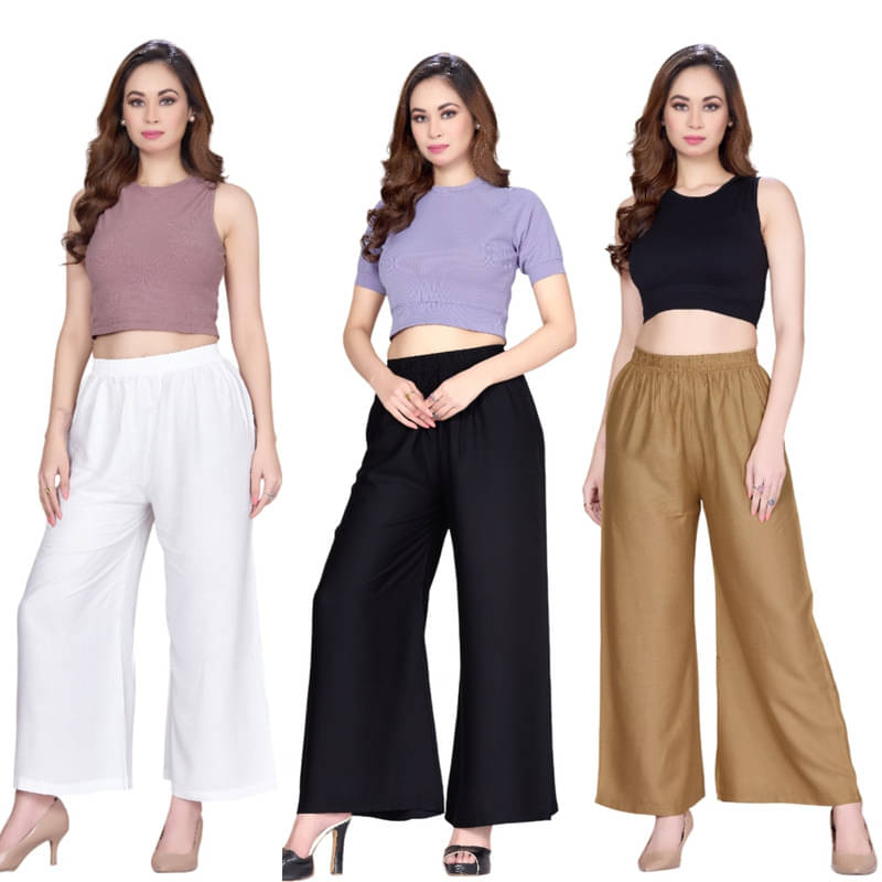     			Tritara Pack of 3 Rayon Flared Women's Palazzos ( Multicolor )