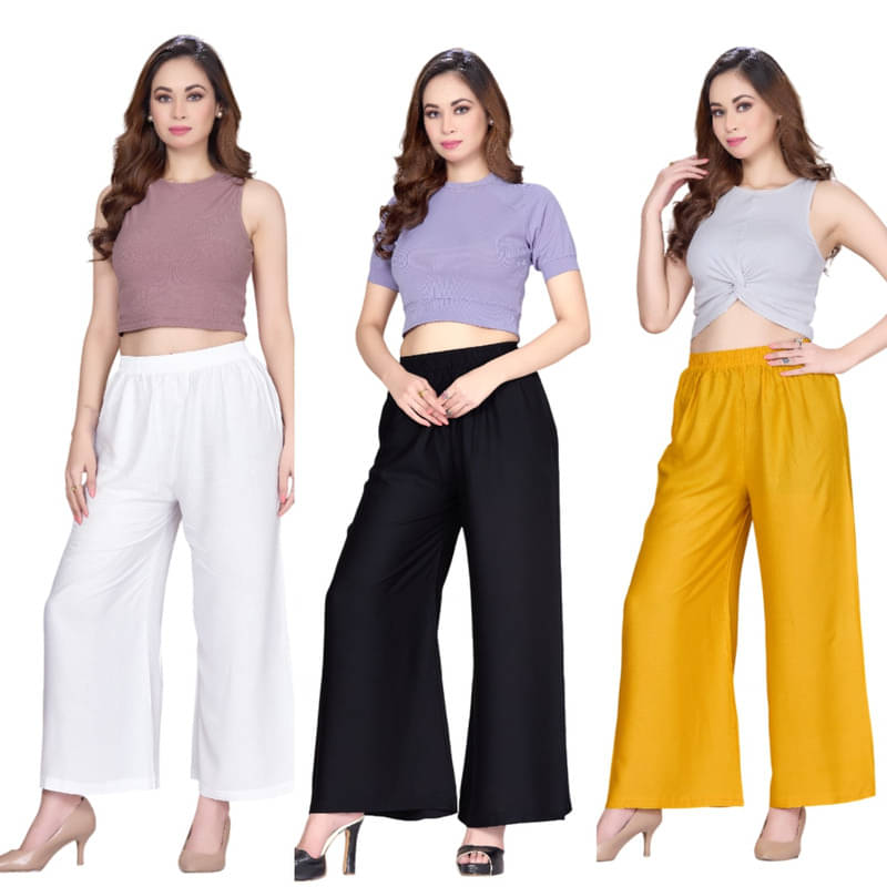     			Tritara Pack of 3 Rayon Flared Women's Palazzos ( Multicolor )