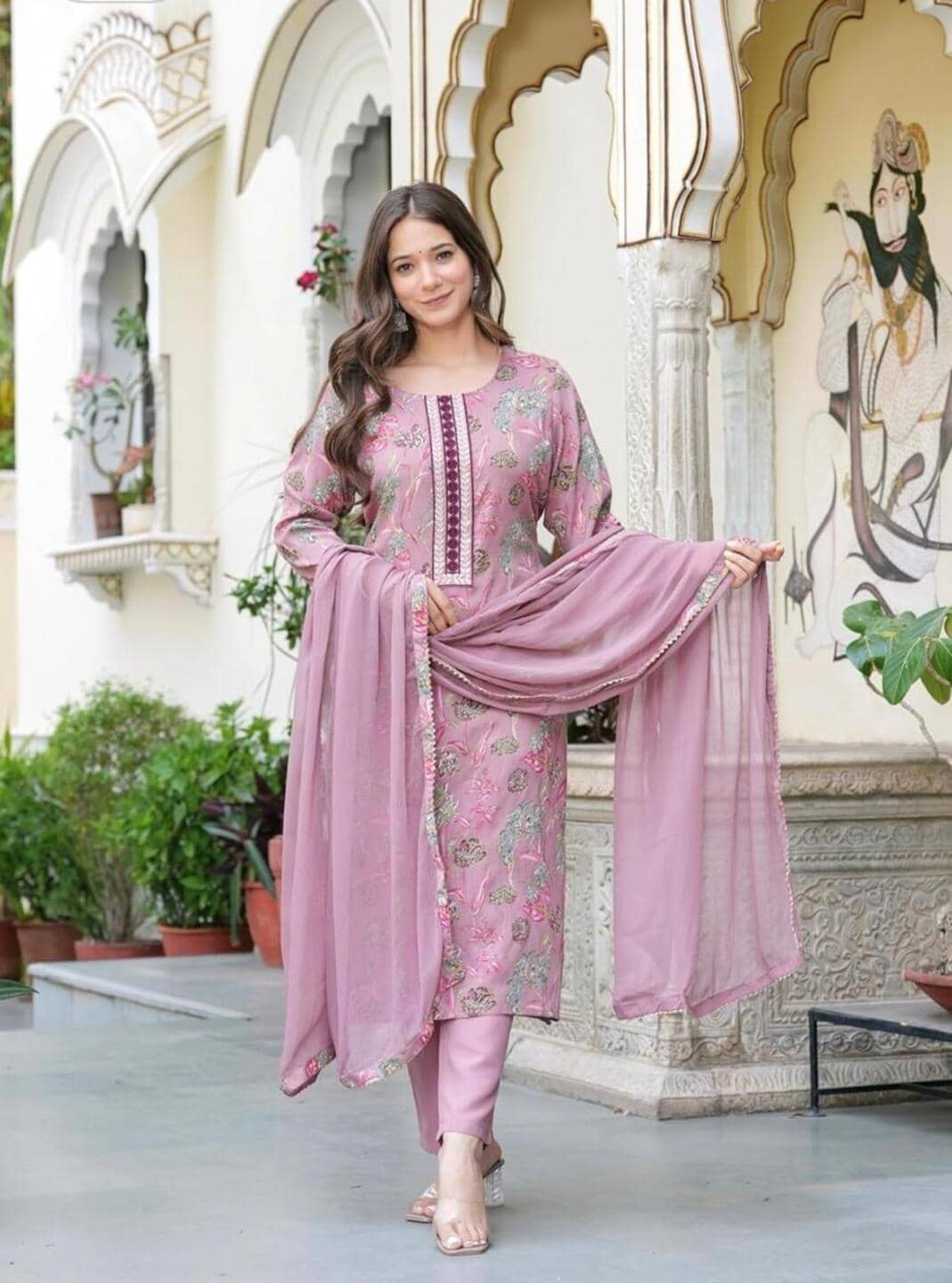 YAGNIK FASHION Women Rayon Printed Straight Kurti With Pants ( Peach )