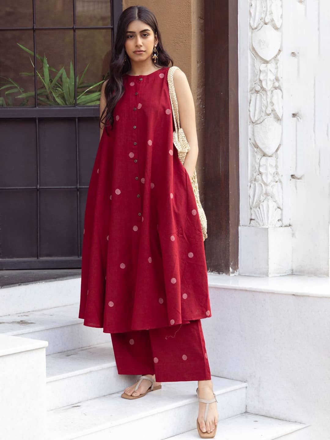 YAGNIK FASHION Women Rayon Printed A-line Kurti With Pants ( Maroon )