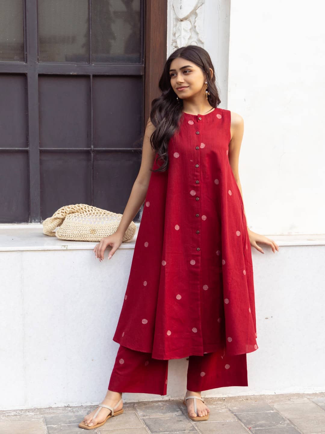YAGNIK FASHION Women Rayon Printed A-line Kurti With Pants ( Maroon )