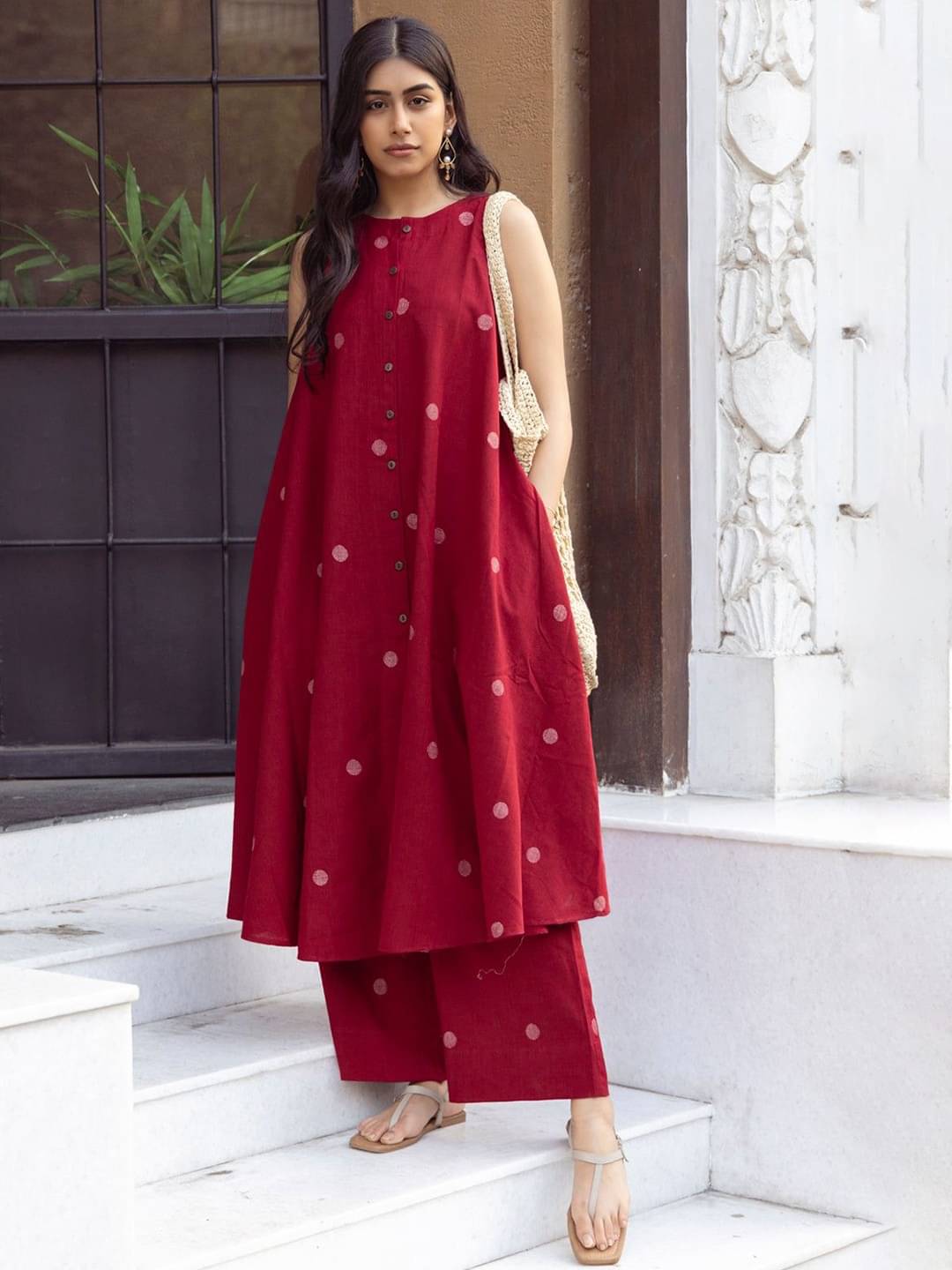     			YAGNIK FASHION Women Rayon Printed A-line Kurti With Pants ( Maroon )