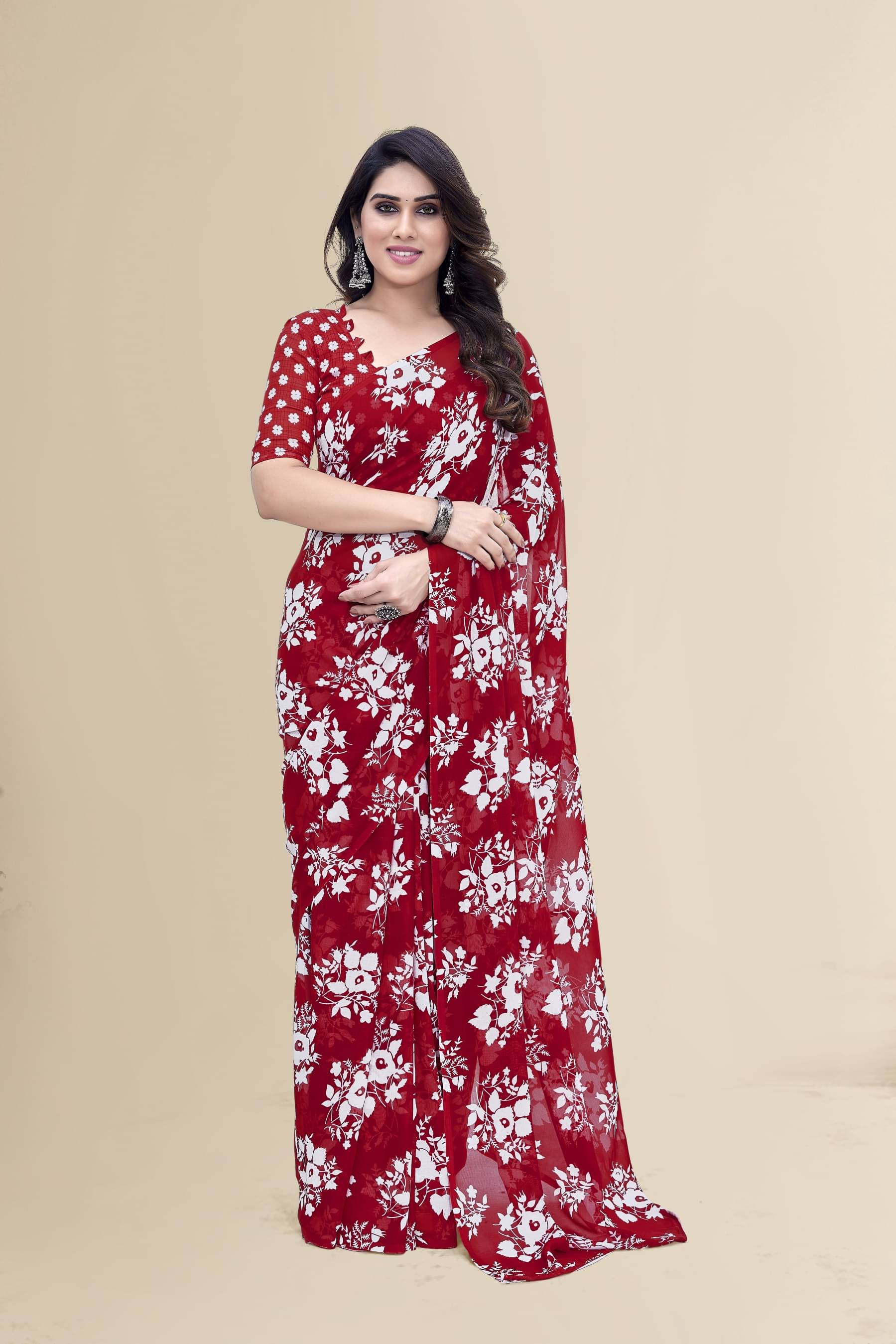 ANAND SAREES Georgette Printed Chanderi saree With Unstitched Blouse Piece ( Red ) ANAND SAREES Georgette Printed Chanderi saree With Unstitched Blouse Piece ( Red )