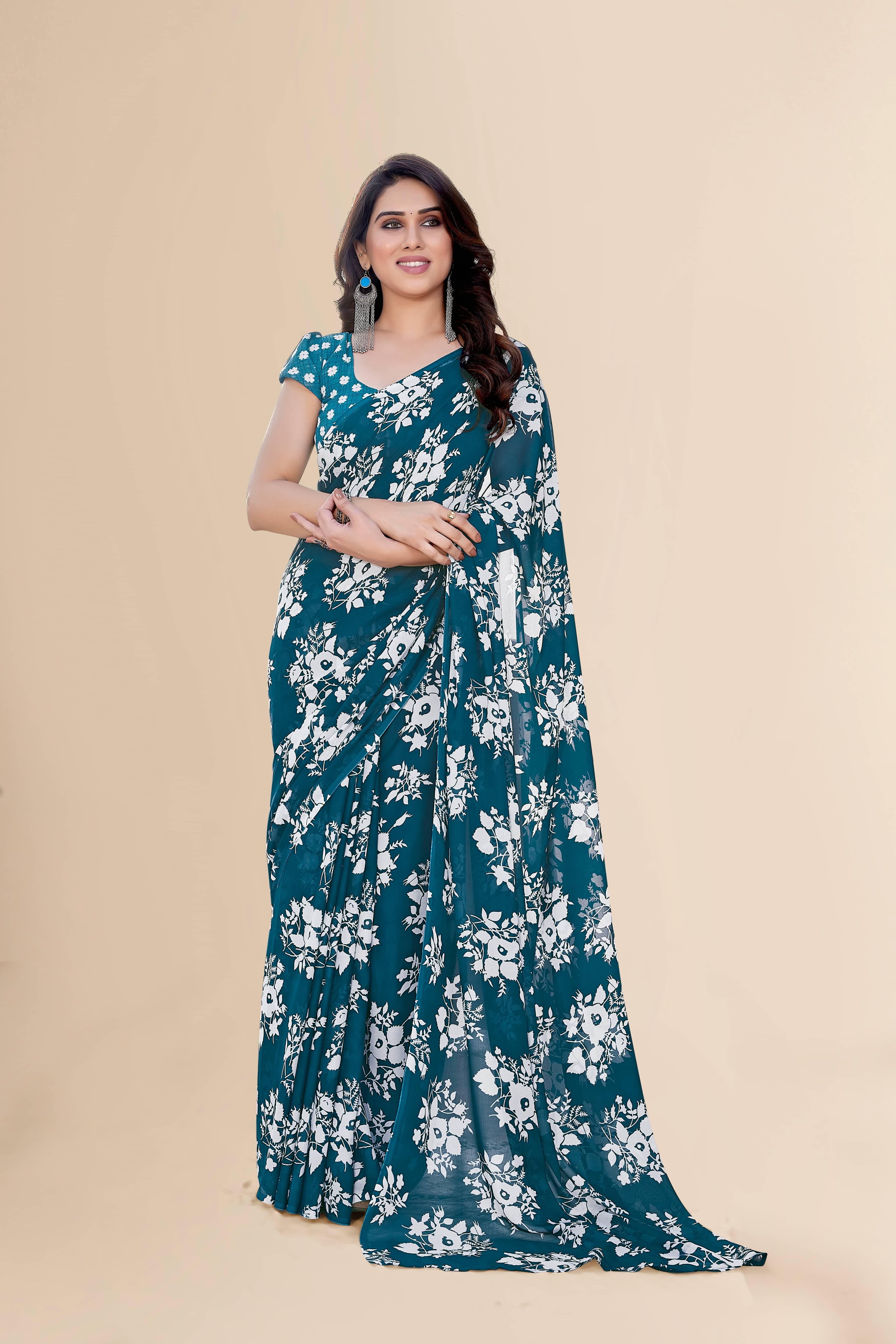     			ANAND SAREES Georgette Printed Chanderi saree With Unstitched Blouse Piece ( Green )