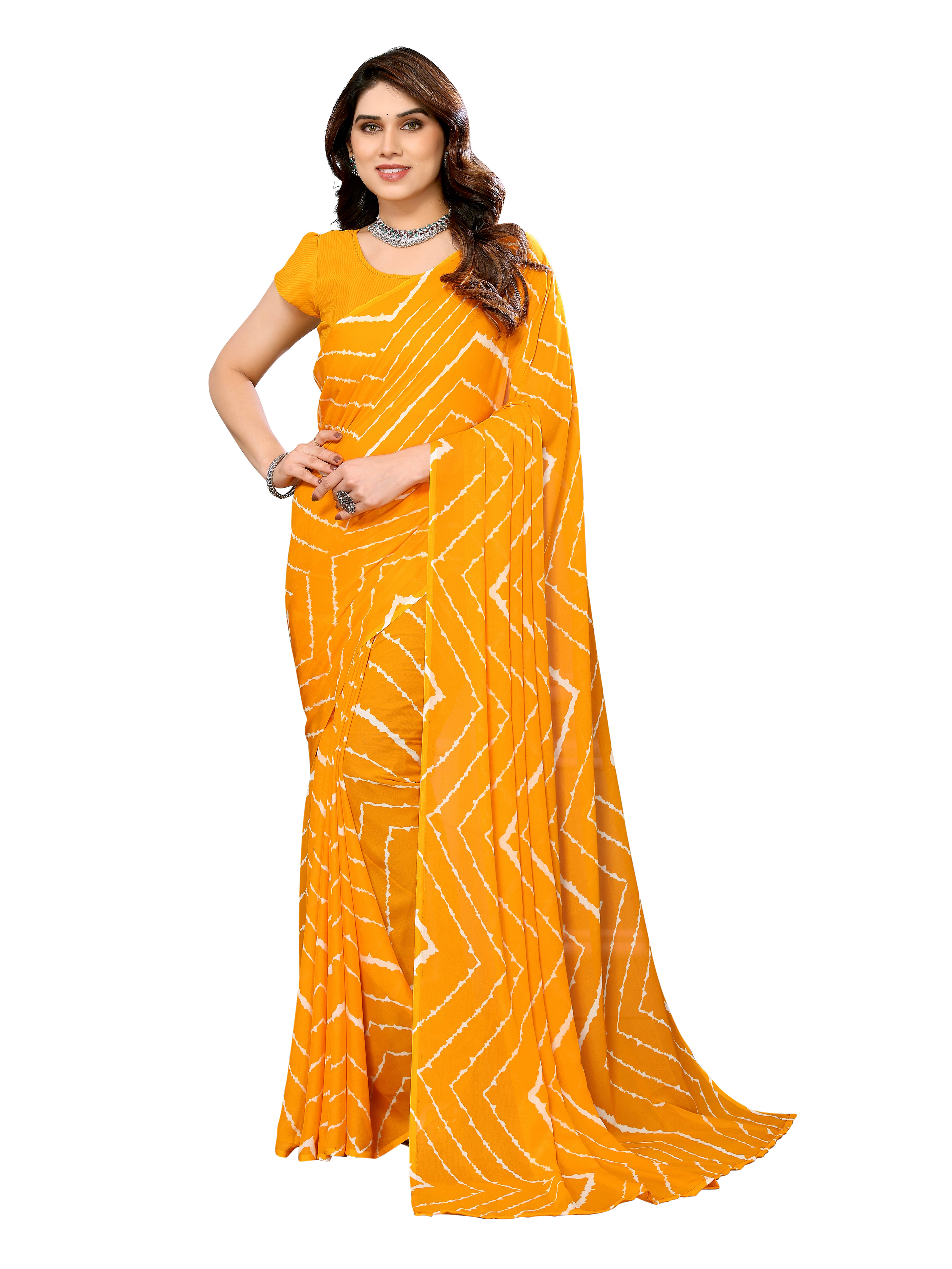 ANAND SAREES Georgette Printed Leheriya Saree With Unstitched Blouse Piece ( Yellow ) ANAND SAREES Georgette Printed Leheriya Saree With Unstitched Blouse Piece ( Yellow )