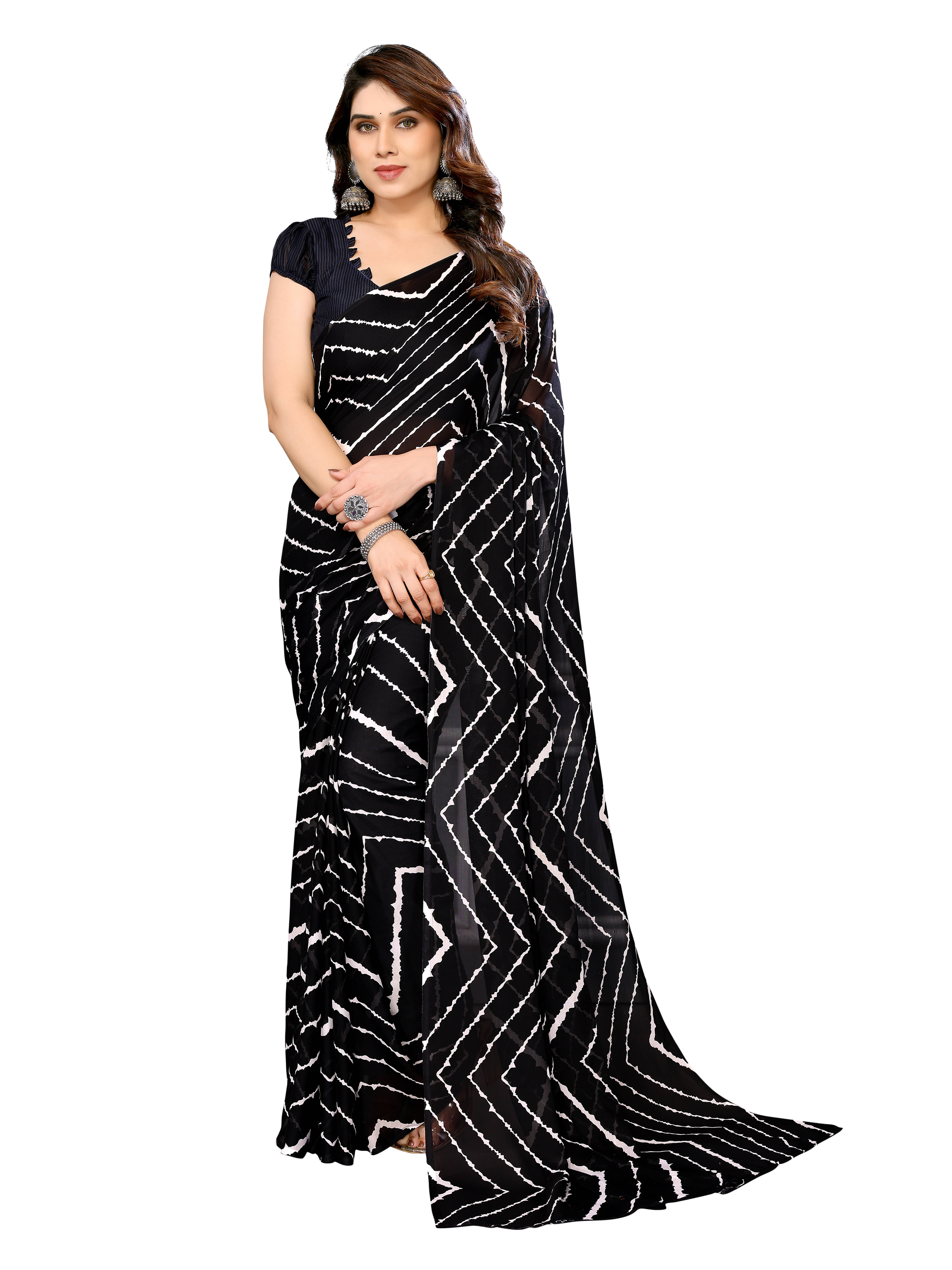 ANAND SAREES Georgette Printed Regular Saree With Unstitched Blouse Piece ( Black ) ANAND SAREES Georgette Printed Regular Saree With Unstitched Blouse Piece ( Black )