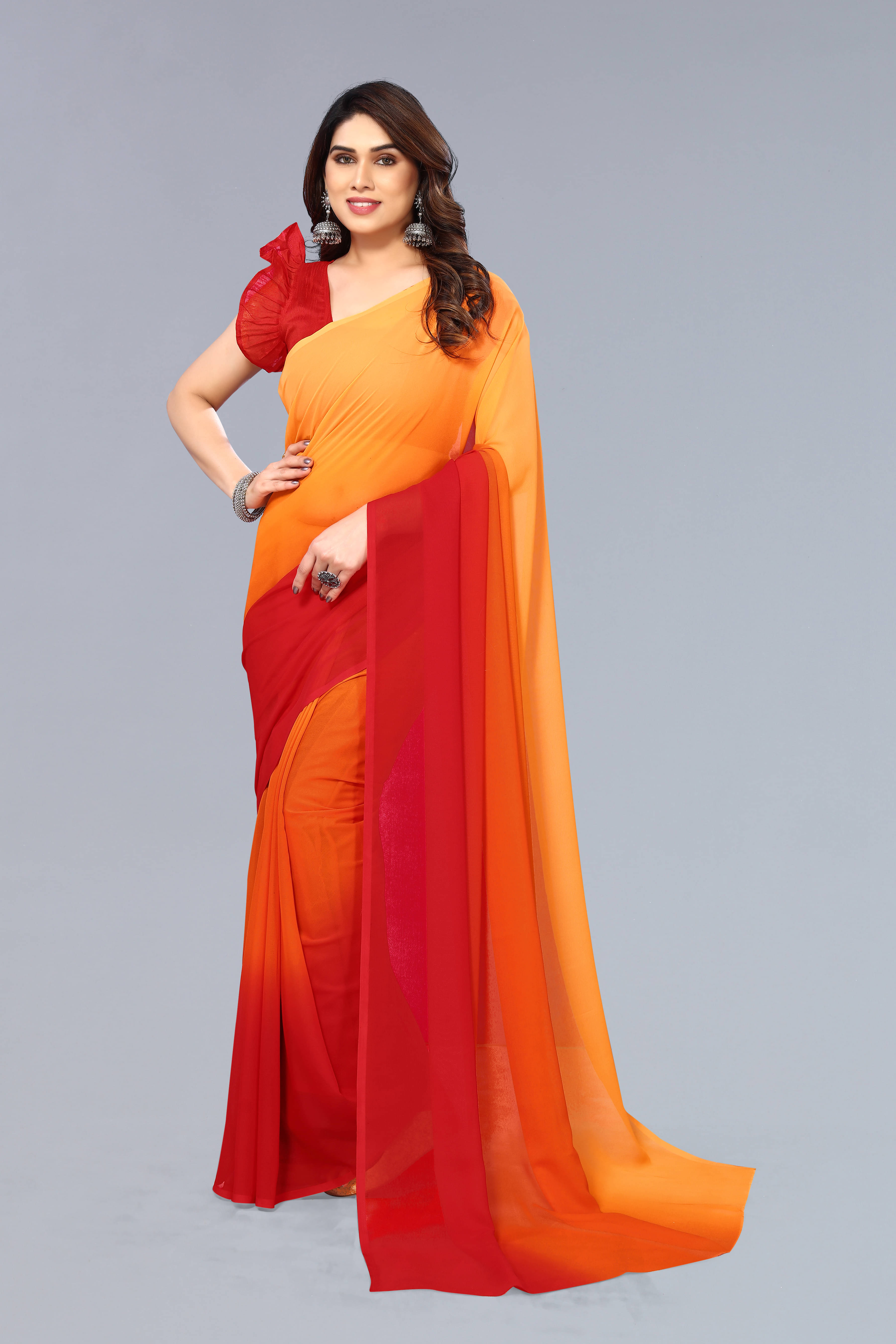     			ANAND SAREES Georgette Solid Kasavu Saree With Unstitched Blouse Piece ( Yellow )
