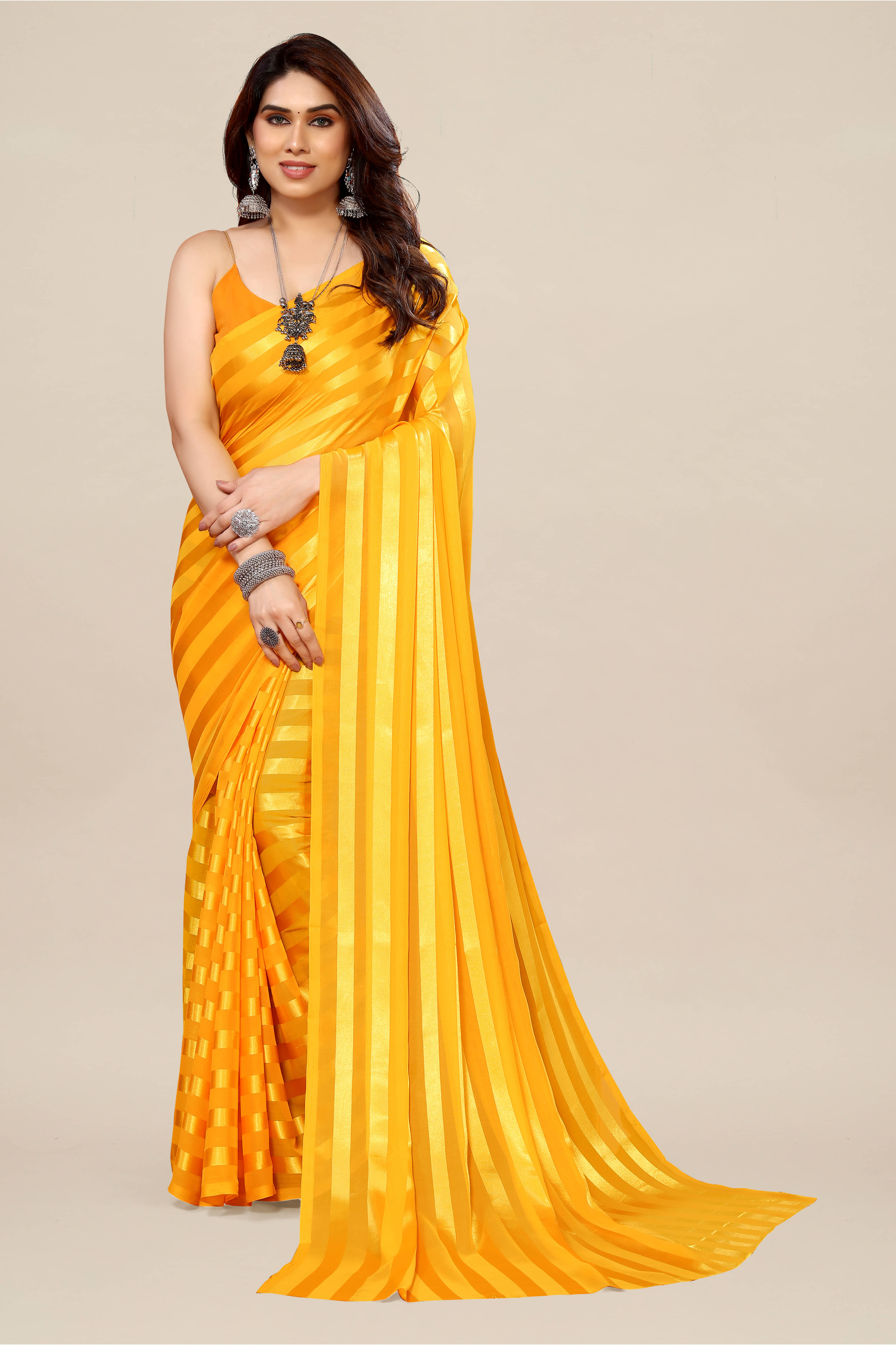 ANAND SAREES Satin Embellished Kasavu Saree With Unstitched Blouse Piece ( Yellow ) ANAND SAREES Satin Embellished Kasavu Saree With Unstitched Blouse Piece ( Yellow )