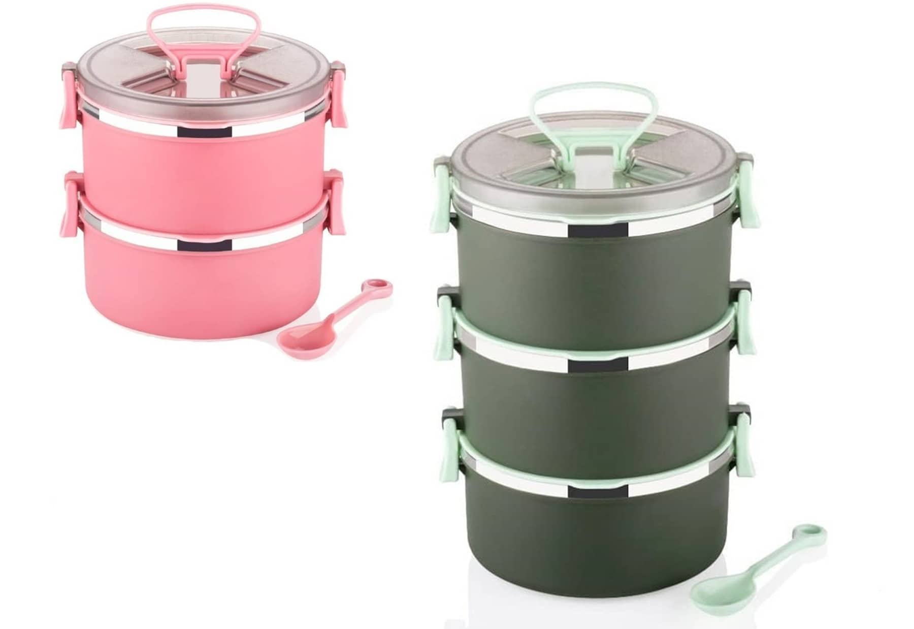 Analog Kitchenware Kids/Adult/Office Stainless Steel School Lunch Boxes 3 - Container ( Pack of 2 )