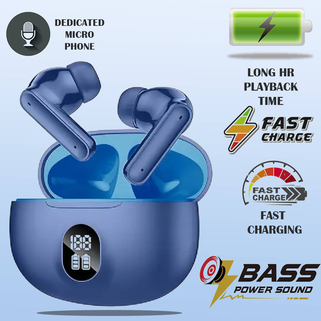 Bluetooth Earbuds with Digital Display & Charging Indicator (Blue) Bluetooth Earbuds with Digital Display & Charging Indicator (Blue)