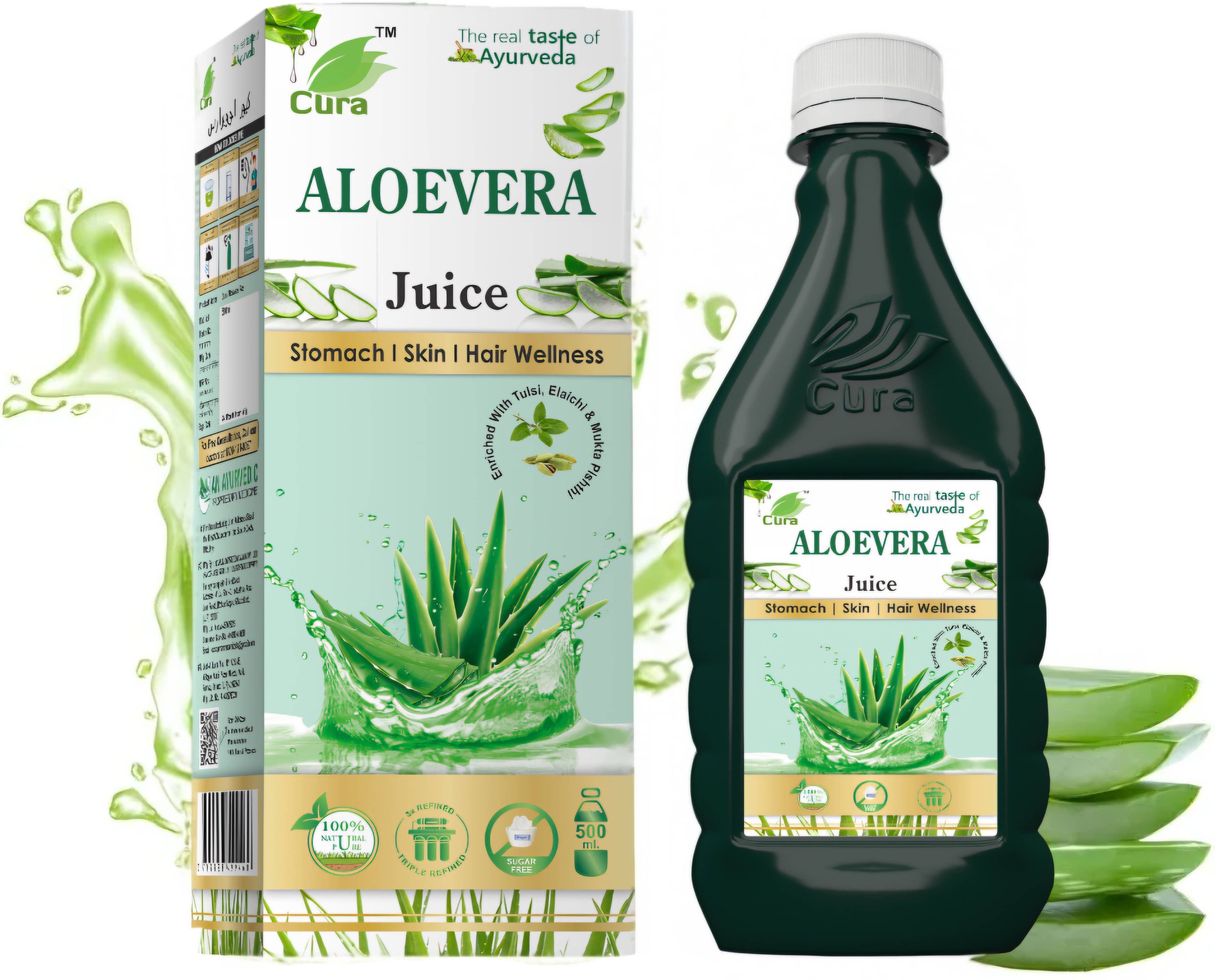     			Cura Ayurved Aloe Vera Juice 500ml | Improve Skin & Hair Health | Pack of 2