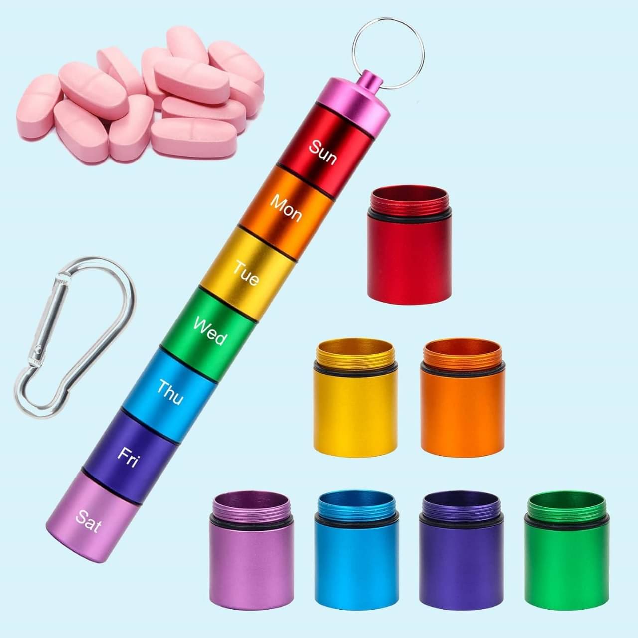     			DNESHY 7 Day Weekly Pill Box, Waterproof Durable Medicine Organizer Box Keychain with Multicolored Capsule Compartment BPA Free Material for Moisture Free Storage - Portable Tablet organizer Pill Case