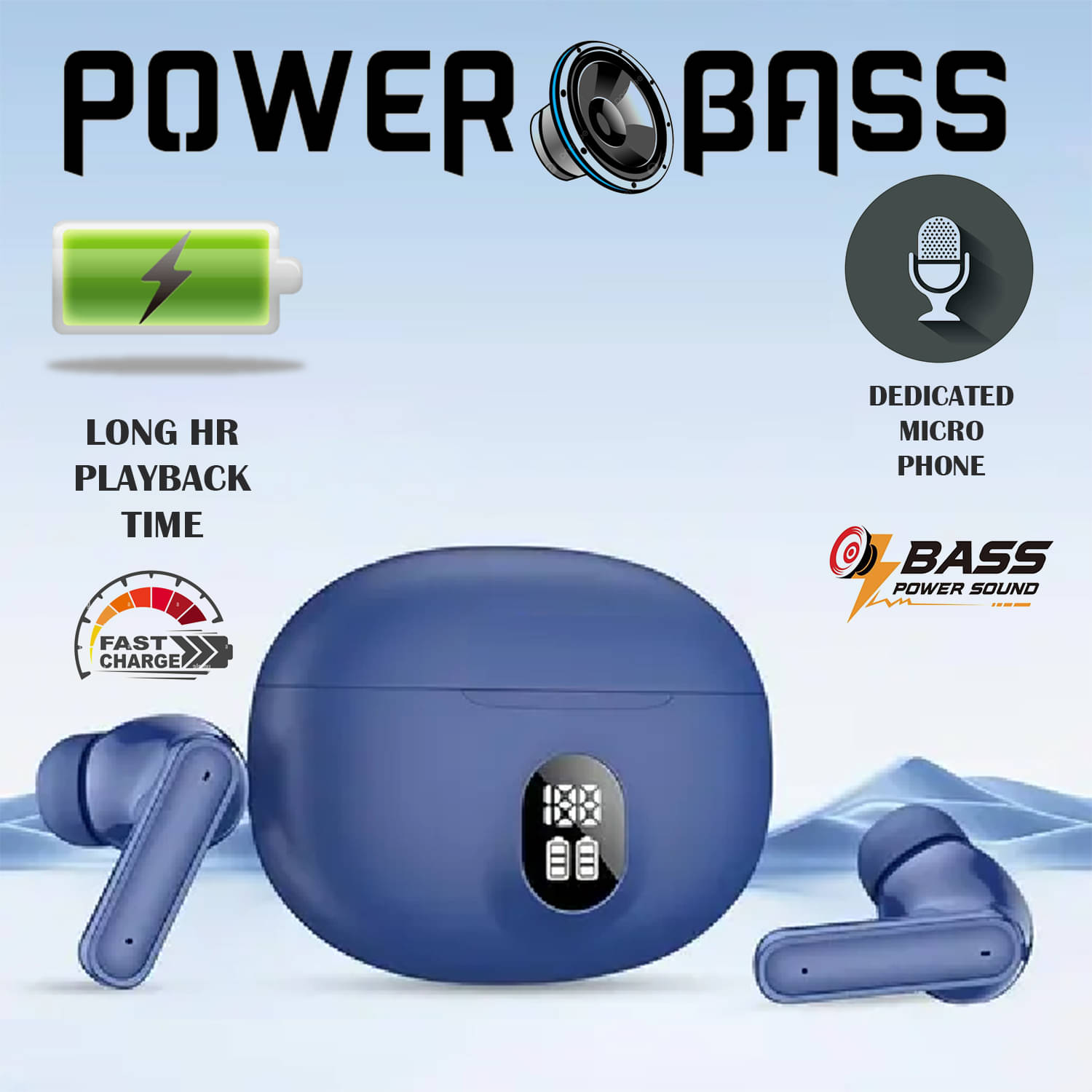 Display Earbuds – Wireless Sound with Smart LED Case (Blue) Display Earbuds – Wireless Sound with Smart LED Case (Blue)