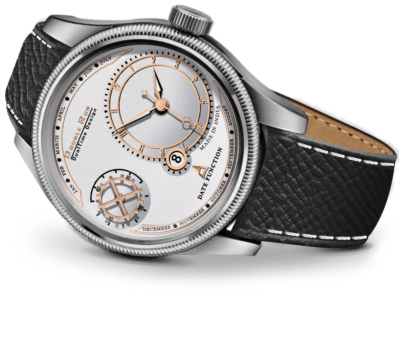     			DoubleRun Black Leather Analog Men's Watch