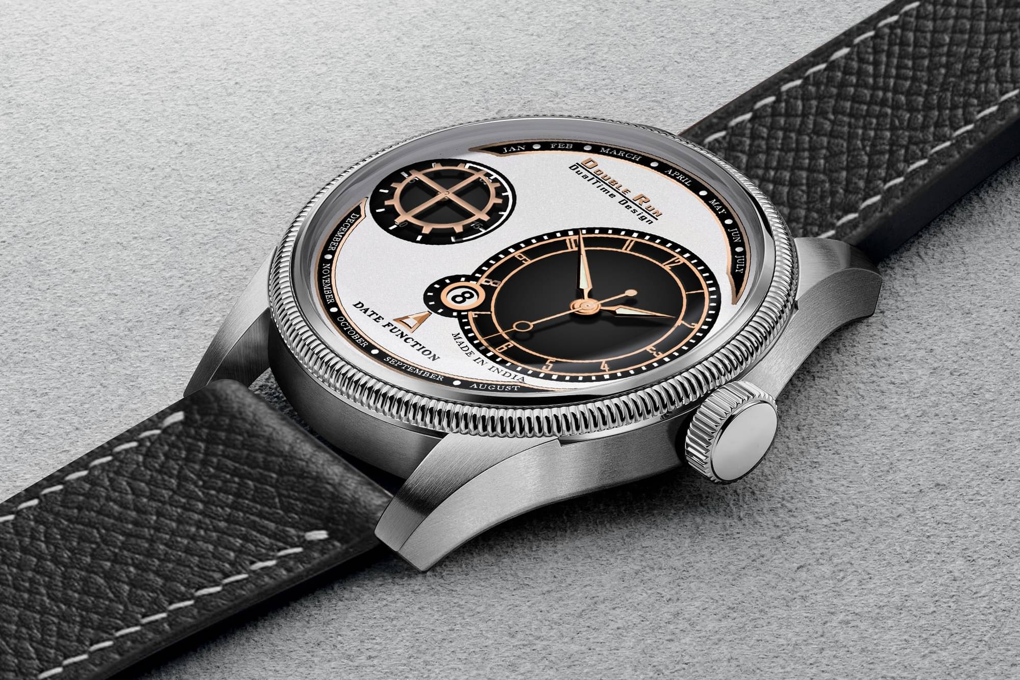     			DoubleRun Black Leather Analog Men's Watch