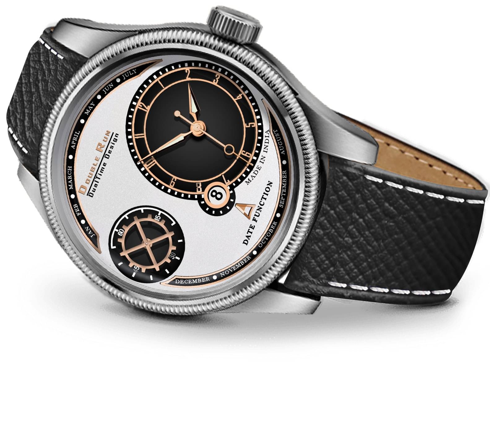     			DoubleRun Black Leather Analog Men's Watch