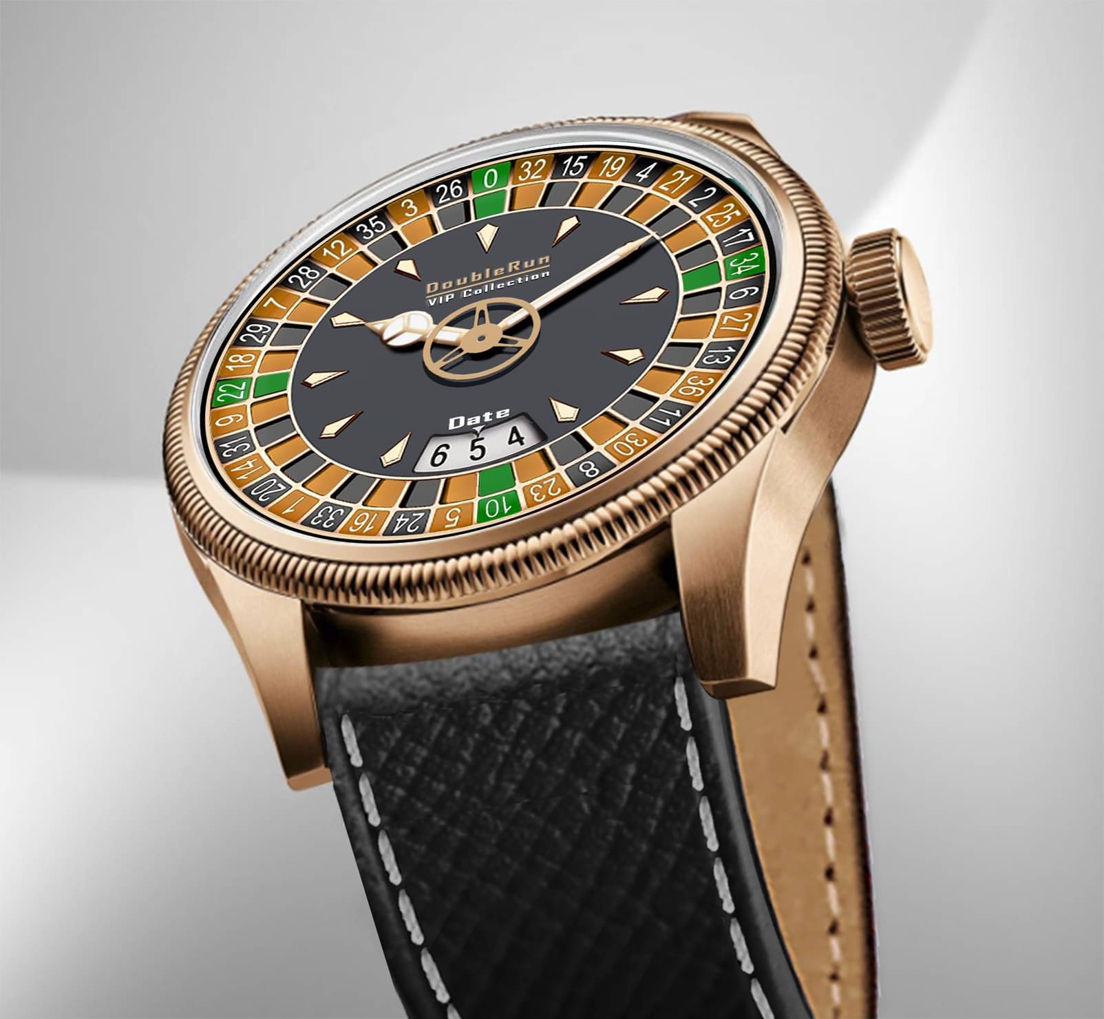     			DoubleRun Black Leather Analog Men's Watch