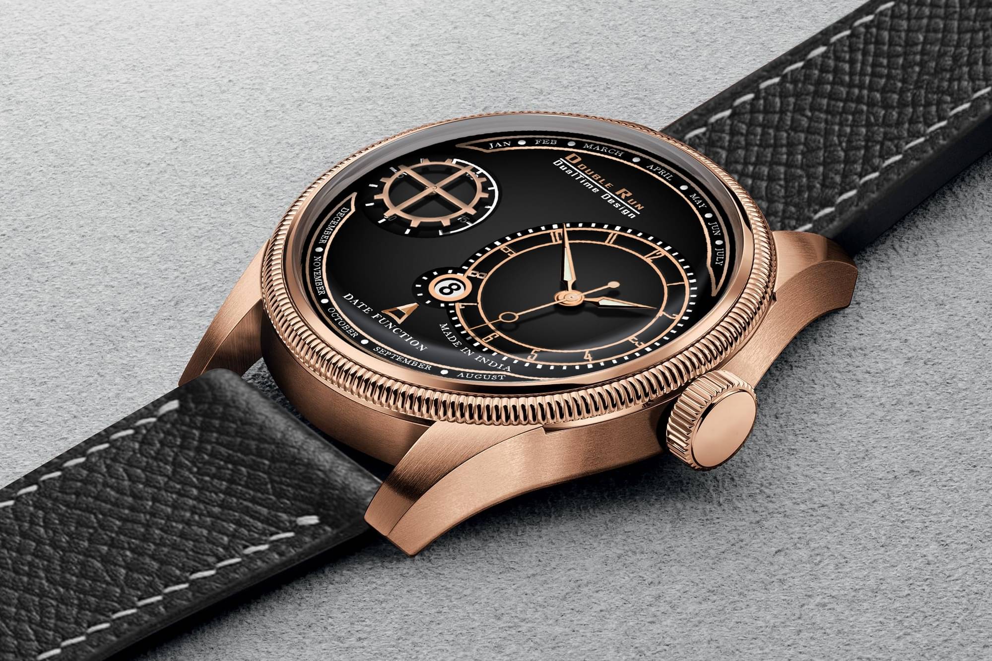     			DoubleRun Black Leather Chronograph Men's Watch