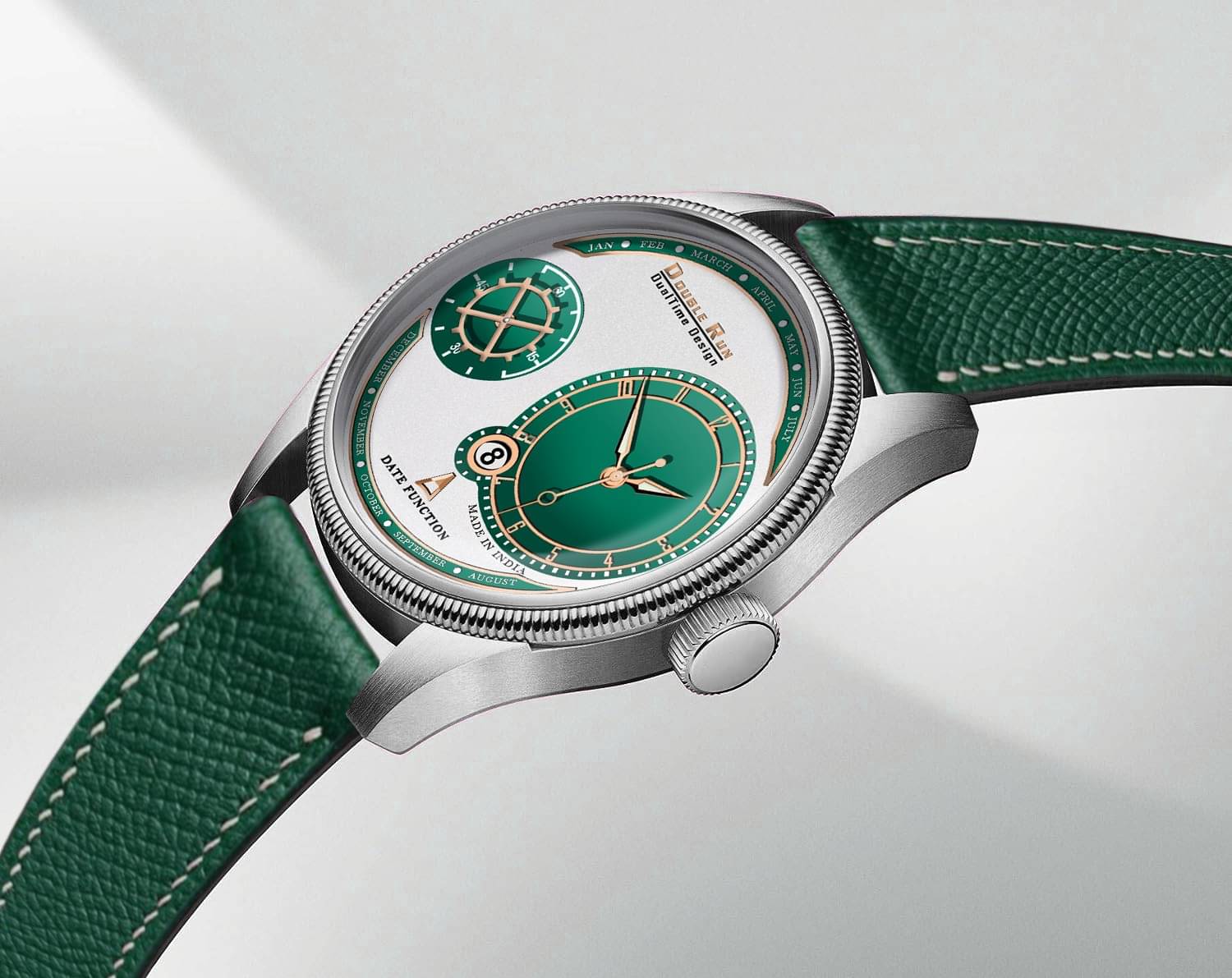     			DoubleRun Green Leather Analog Men's Watch