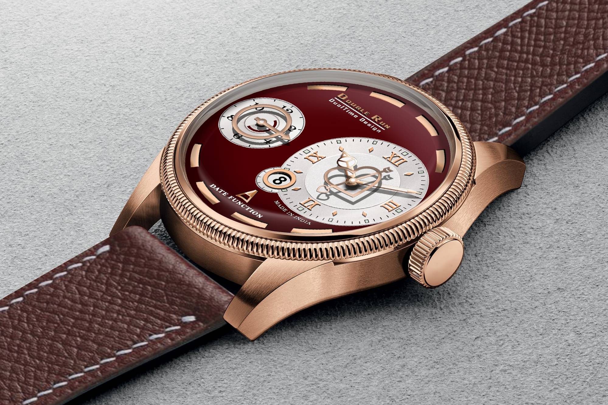     			DoubleRun Maroon Leather Chronograph Men's Watch