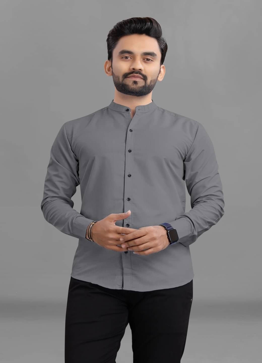     			Ethnic Trendz Cotton Blend Regular Fit Solids Full Sleeves Men's Casual Shirt - Grey ( Pack of 1 )