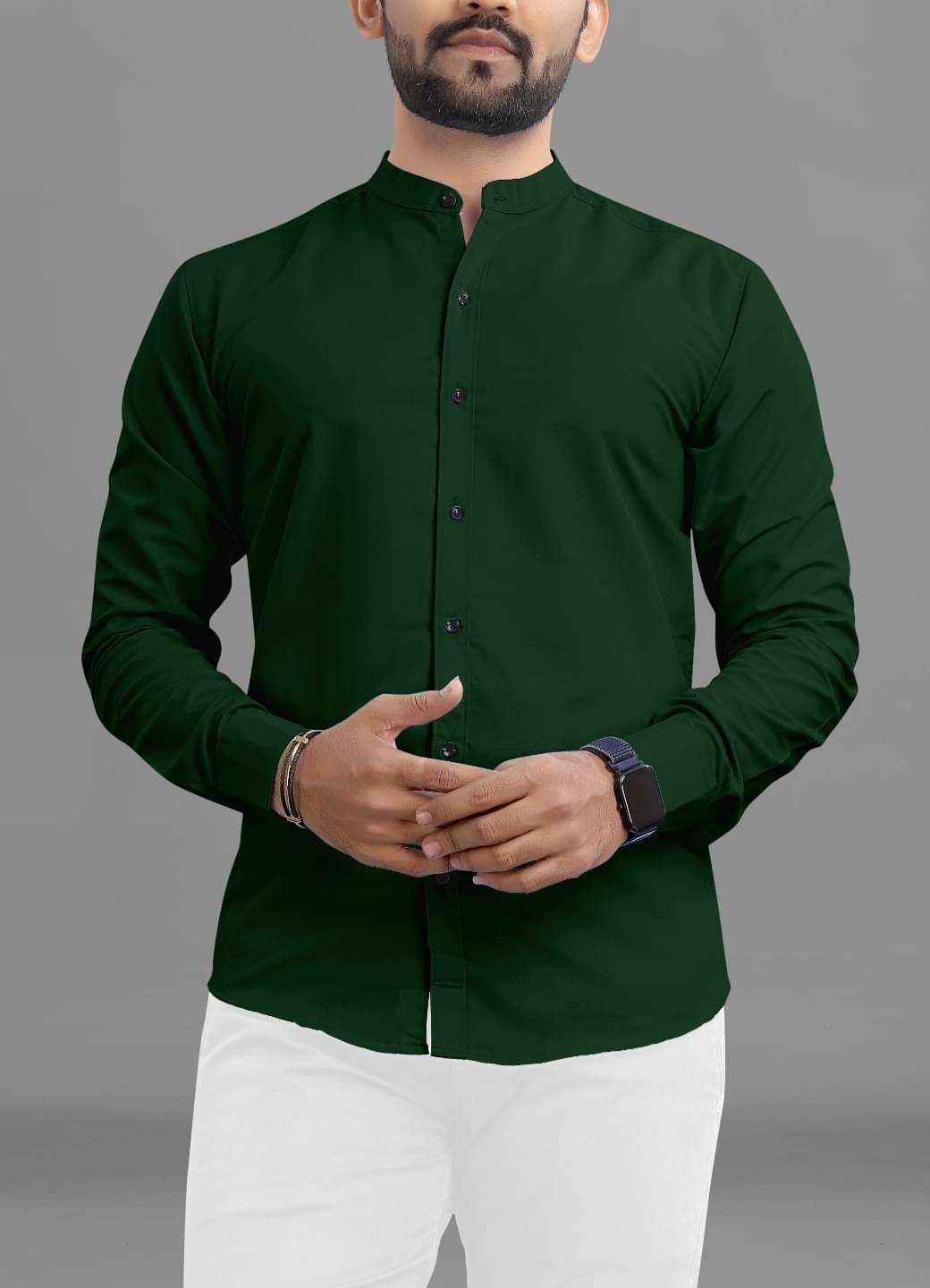 Ethnic Trendz Cotton Blend Regular Fit Solids Full Sleeves Men's Casual Shirt - Dark Green ( Pack of 1 )     			Ethnic Trendz Cotton Blend Regular Fit Solids Full Sleeves Men's Casual Shirt - Dark Green ( Pack of 1 )