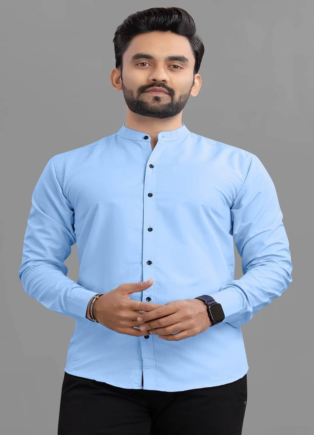 Ethnic Trendz Cotton Blend Regular Fit Solids Full Sleeves Men's Casual Shirt - Light Blue ( Pack of 1 ) Ethnic Trendz Cotton Blend Regular Fit Solids Full Sleeves Men's Casual Shirt - Light Blue ( Pack of 1 )