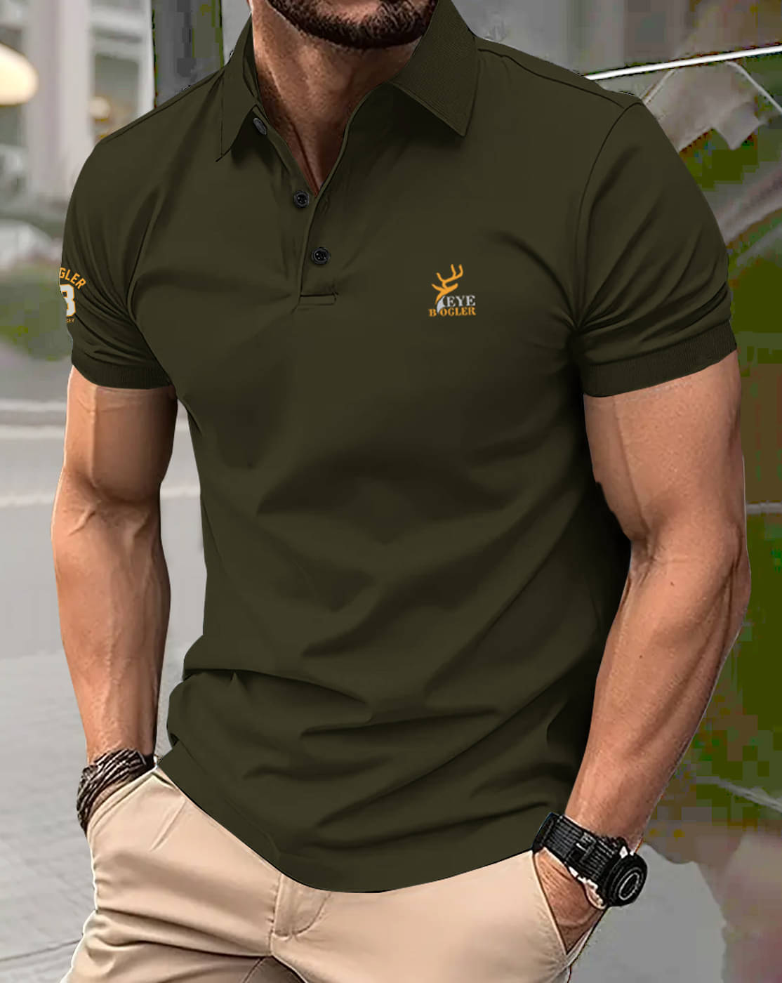 Eyebogler Cotton Blend Regular Fit Printed Half Sleeves Men's Mandarin Collar T-Shirt - Olive ( Pack of 1 ) Eyebogler Cotton Blend Regular Fit Printed Half Sleeves Men's Mandarin Collar T-Shirt - Olive ( Pack of 1 )